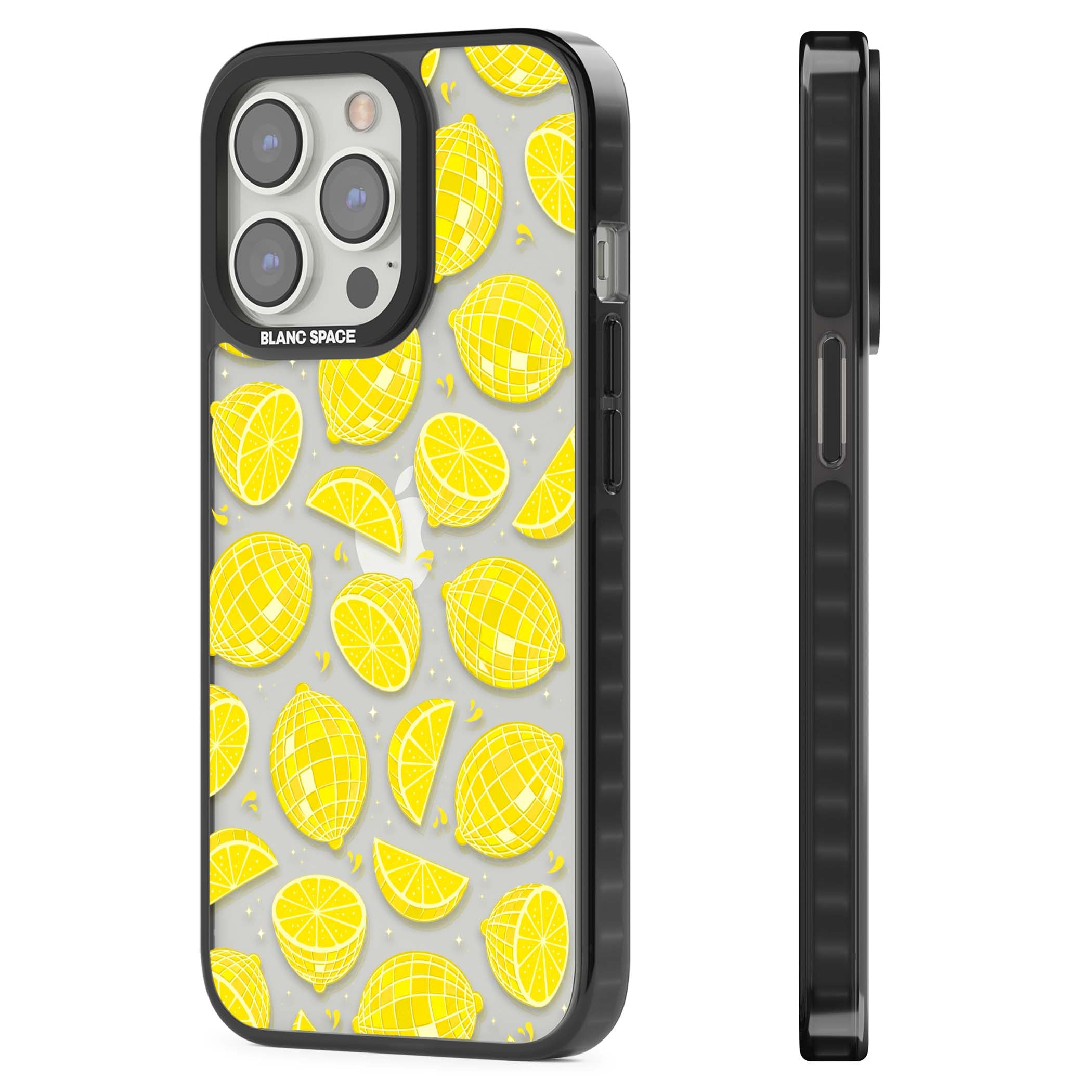 Disco Lemons citrus iPhone case featuring mirrorball lemons, sliced fruit and sparkle accents | Black Impact case for iPhone 13 Pro, iPhone 14 Pro, iPhone 15 Pro