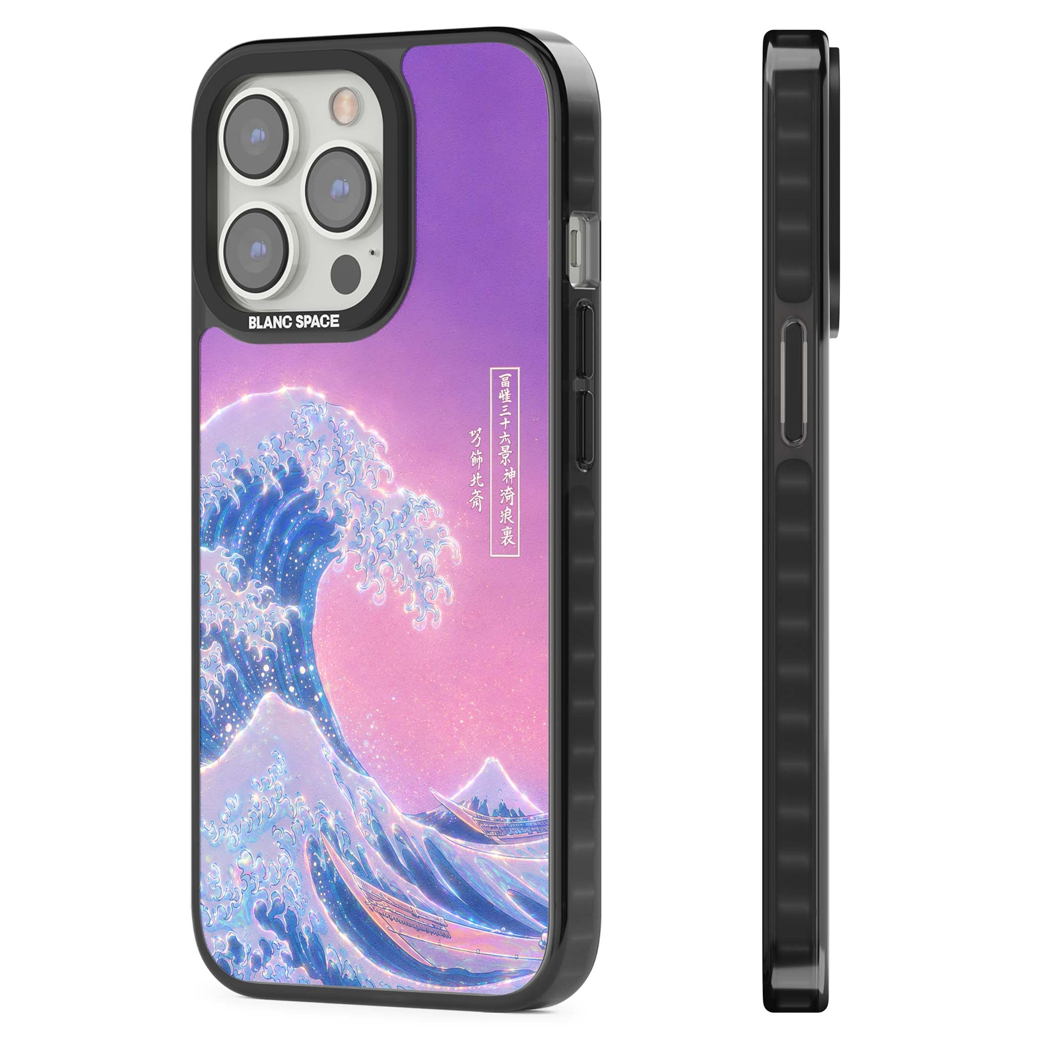 The Great Opal Wave Japanese iPhone case featuring Hokusai's great wave in iridescent pastels with lilac sky and Mou | Black Impact case for iPhone 13 Pro, iPhone 14 Pro, iPhone 15 Pro