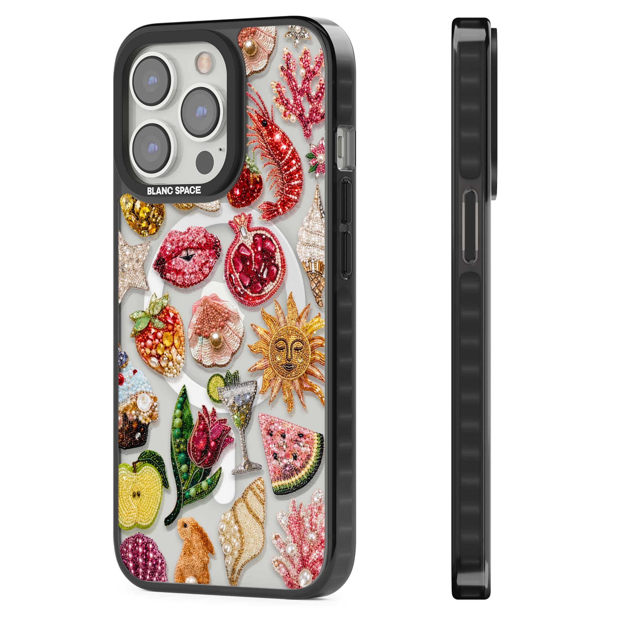 Beaded Riviera coquette iPhone case | Black Impact Magsafe case for iPhone 13 Pro, iPhone 14 Pro, iPhone 15 Pro