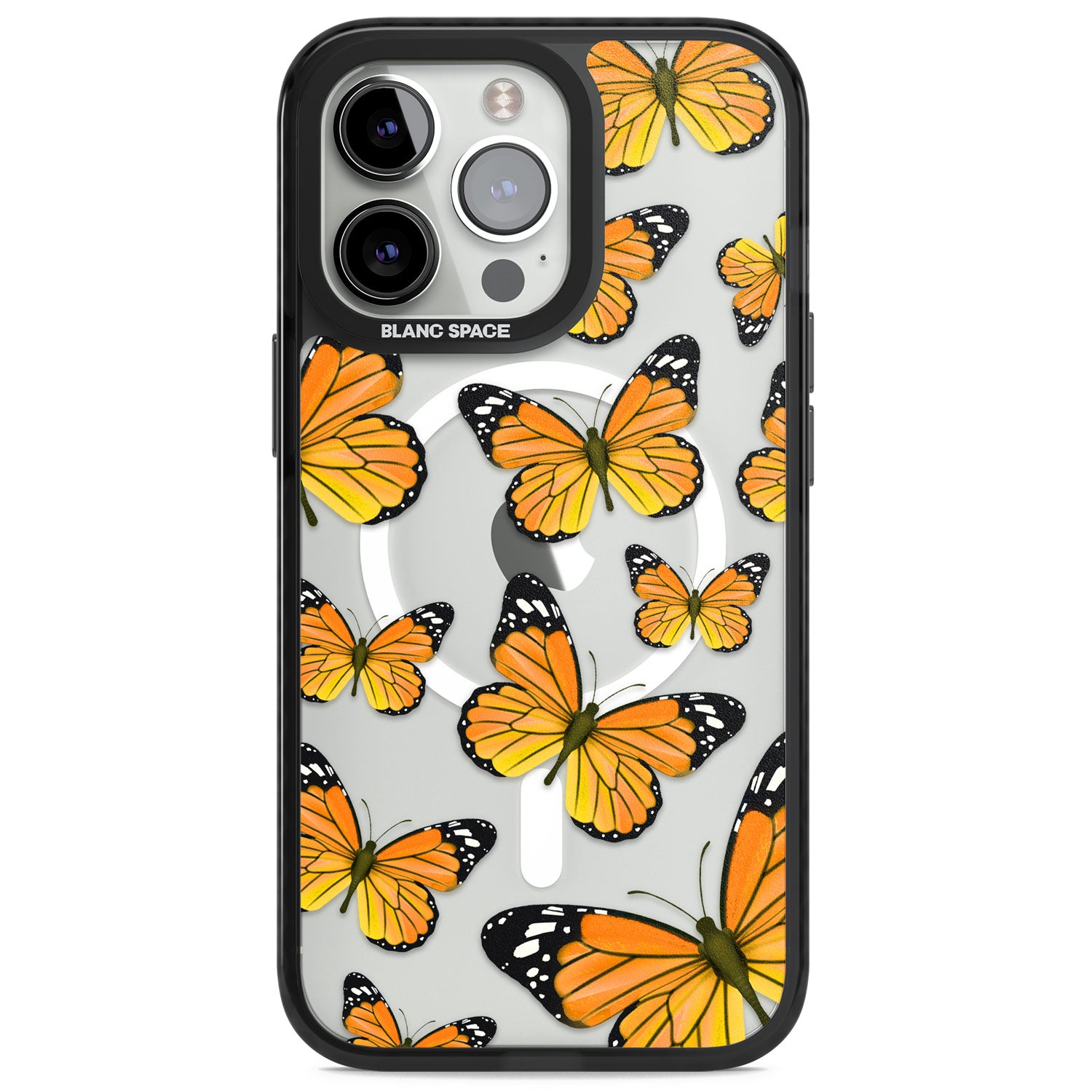 Sun-Yellow Butterflies Magsafe Black Impact Phone Case for iPhone 13 Pro, iPhone 14 Pro, iPhone 15 Pro