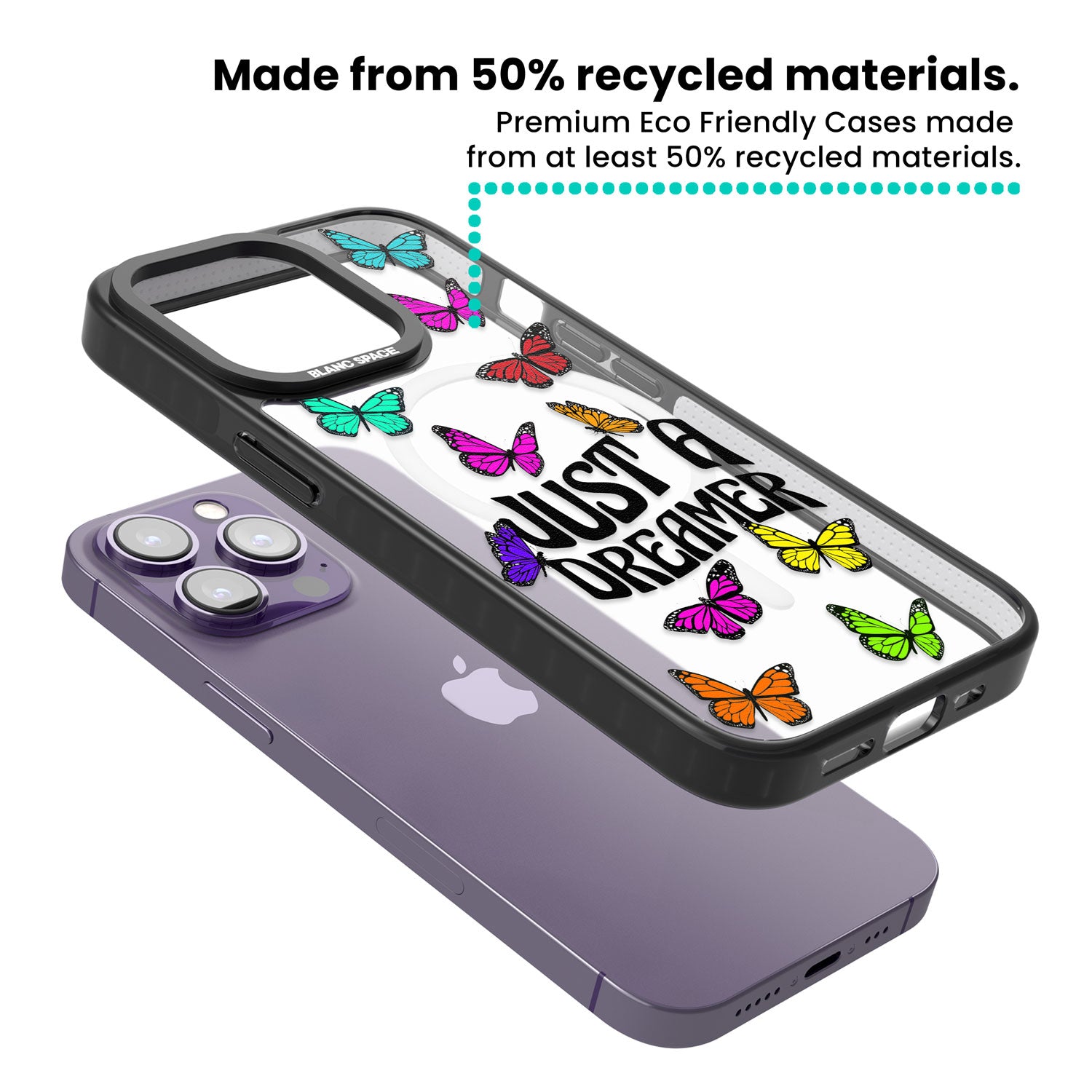 Just a Dreamer Butterfly Magsafe Black Impact Phone Case for iPhone 13 Pro, iPhone 14 Pro, iPhone 15 Pro
