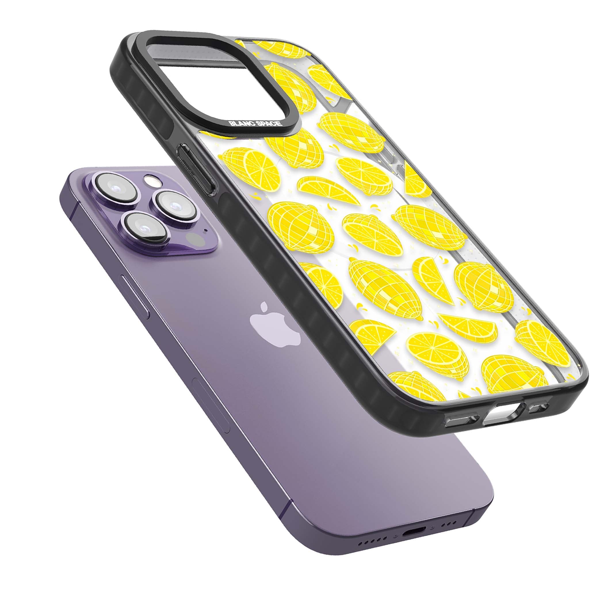 Disco Lemons citrus iPhone case featuring mirrorball lemons, sliced fruit and sparkle accents | Black Impact Magsafe case for iPhone 13 Pro, iPhone 14 Pro, iPhone 15 Pro