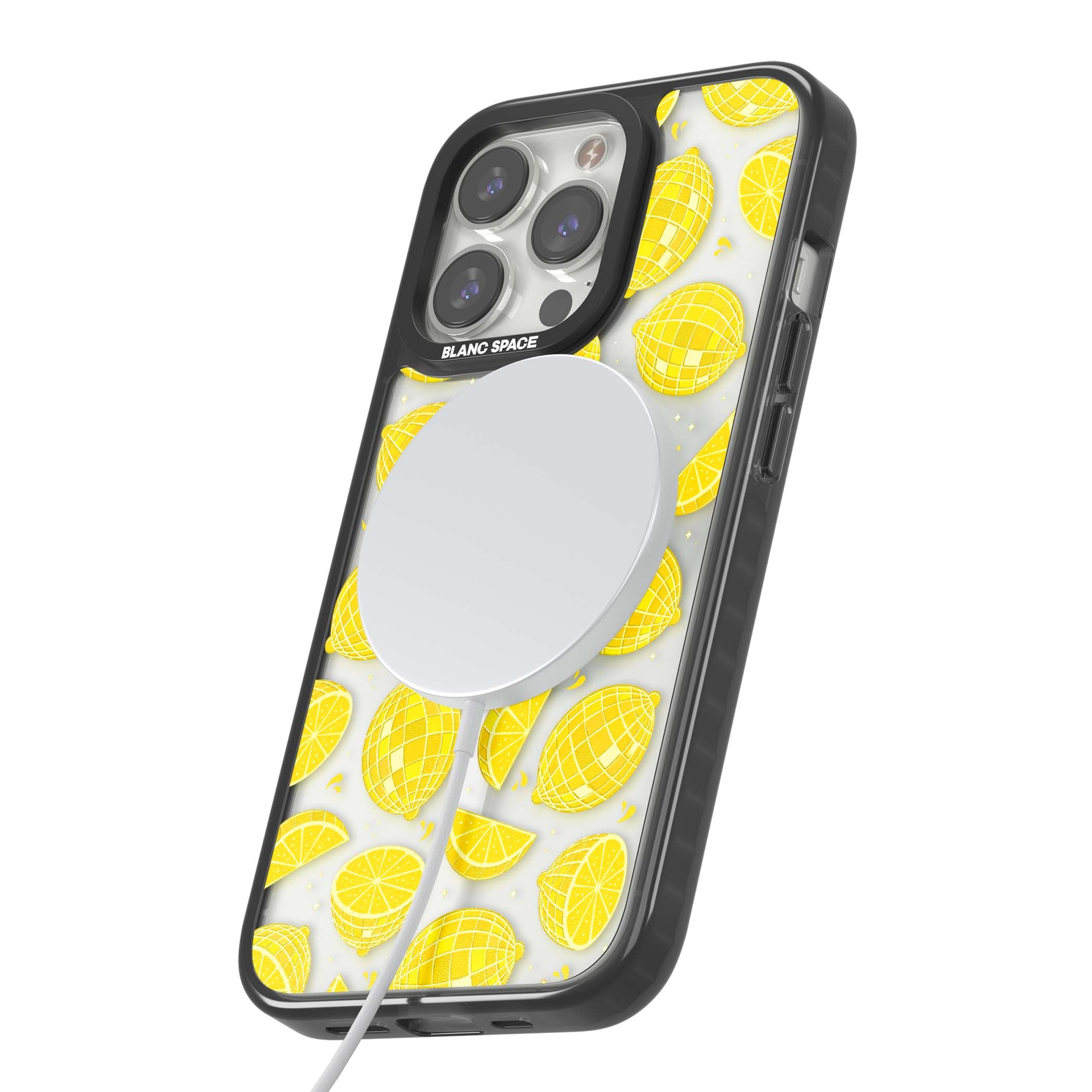 Disco Lemons citrus iPhone case featuring mirrorball lemons, sliced fruit and sparkle accents | Black Impact Magsafe case for iPhone 13 Pro, iPhone 14 Pro, iPhone 15 Pro