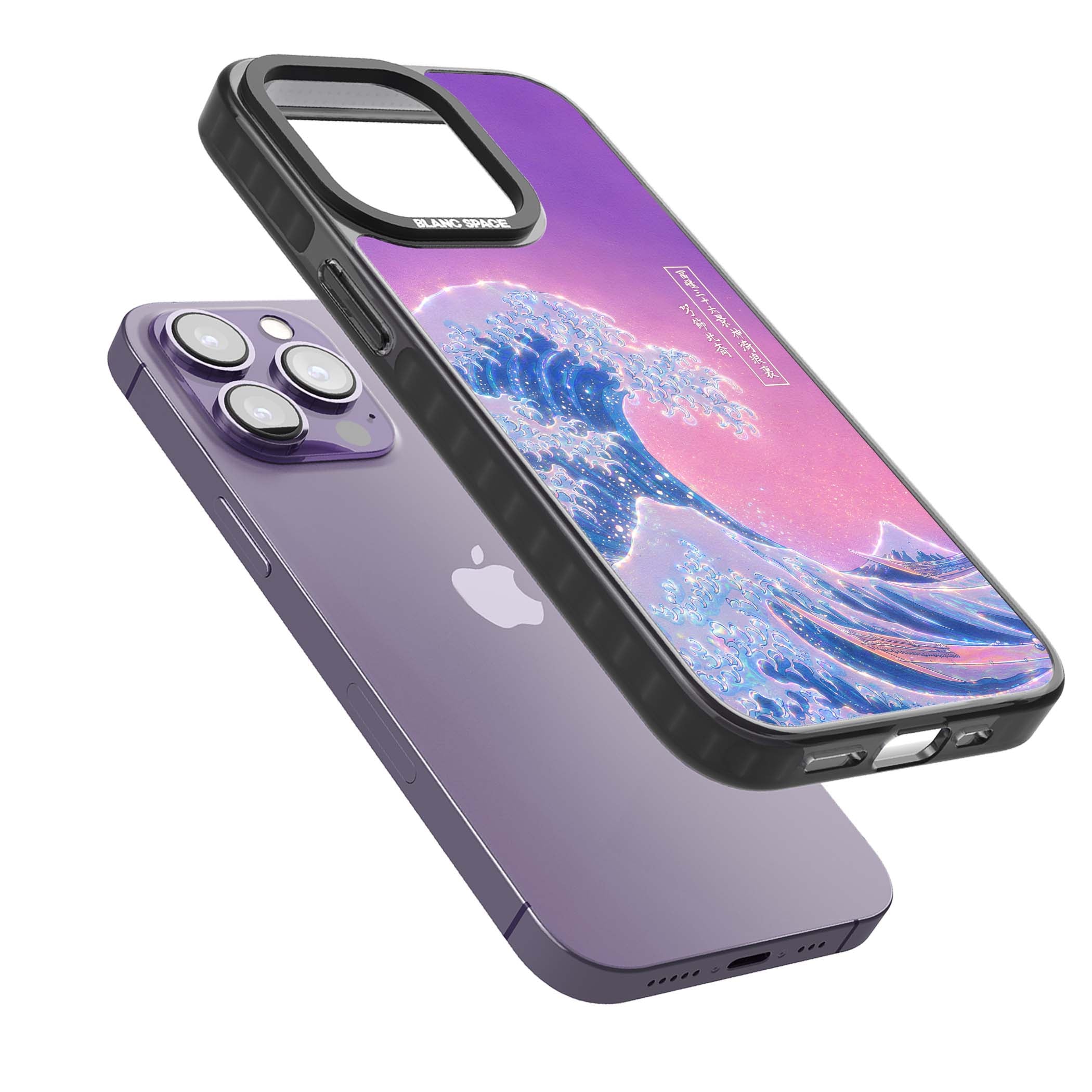 The Great Opal Wave Japanese iPhone case featuring Hokusai's great wave in iridescent pastels with lilac sky and Mou | Black Impact Magsafe case for iPhone 13 Pro, iPhone 14 Pro, iPhone 15 Pro