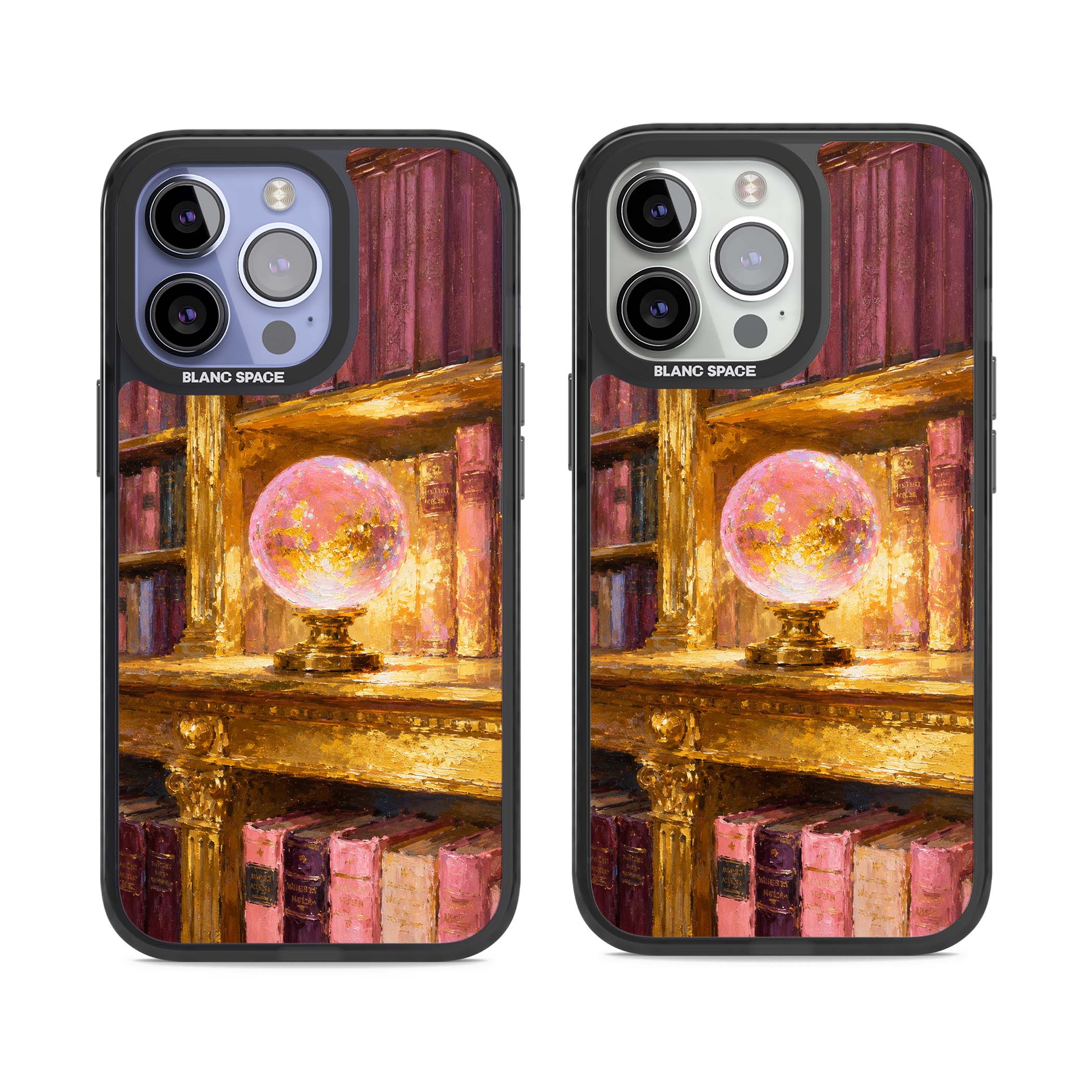 Gilded Library dark academia iPhone case featuring an oil painted crystal ball on a gilded library shelf with vintage | Black Impact Magsafe case for iPhone 13 Pro, iPhone 14 Pro, iPhone 15 Pro