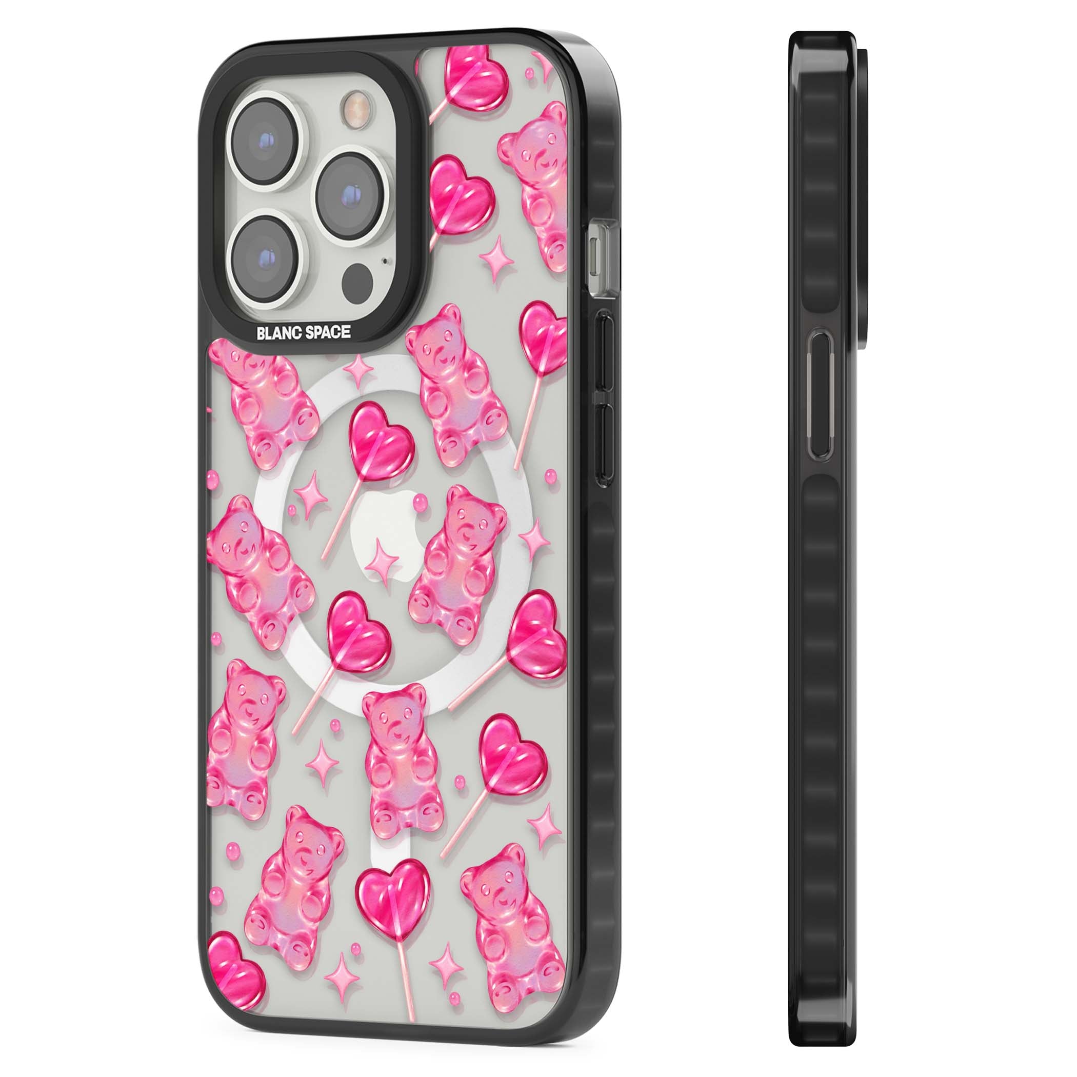 Pink Sugar pinkcore iPhone case featuring pink gummy bears, heart-shaped lollipops and sparkle stars | Black Impact Magsafe case for iPhone 13 Pro, iPhone 14 Pro, iPhone 15 Pro
