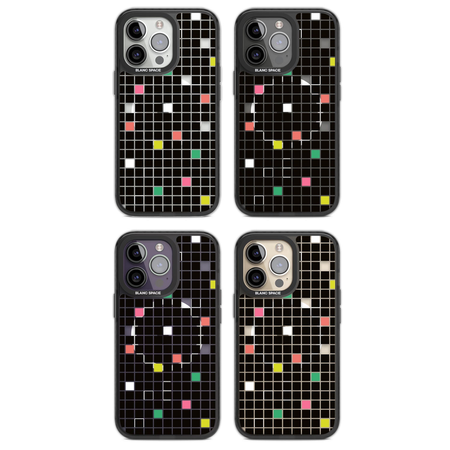 Vibrant Black Geometric Grid Magsafe Black Impact Phone Case for iPhone 13 Pro, iPhone 14 Pro, iPhone 15 Pro