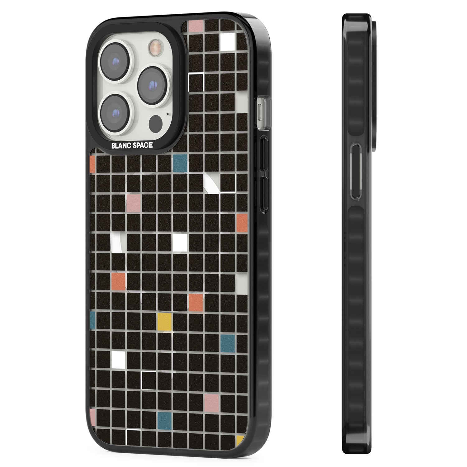 Earthtone Black Geometric Grid Magsafe Black Impact Phone Case for iPhone 13 Pro, iPhone 14 Pro, iPhone 15 Pro