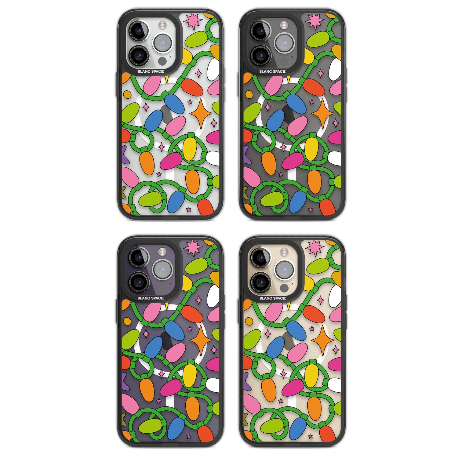Festive Lights Pattern Magsafe Black Impact Phone Case for iPhone 13 Pro, iPhone 14 Pro, iPhone 15 Pro