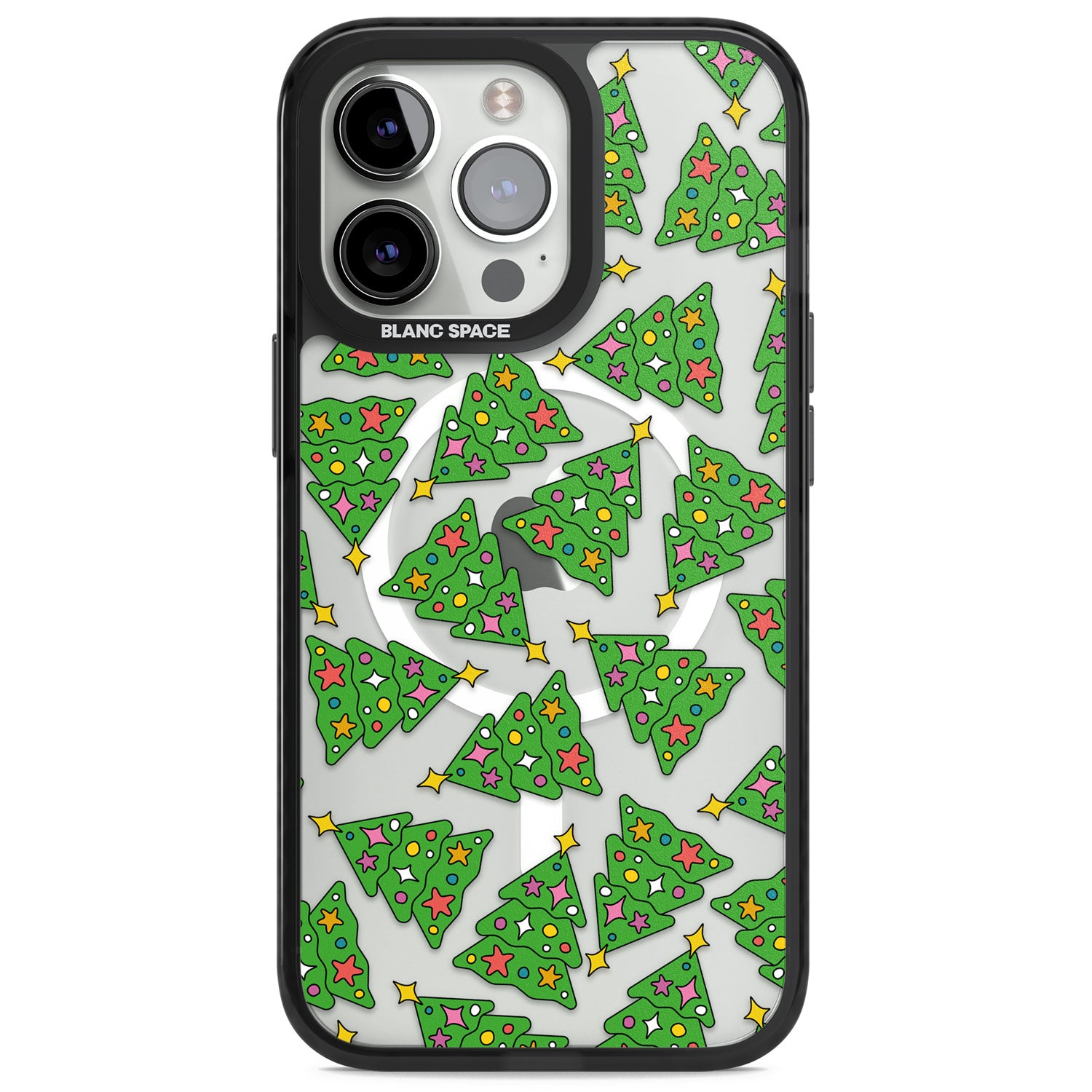 Christmas Tree Pattern Magsafe Black Impact Phone Case for iPhone 13 Pro, iPhone 14 Pro, iPhone 15 Pro
