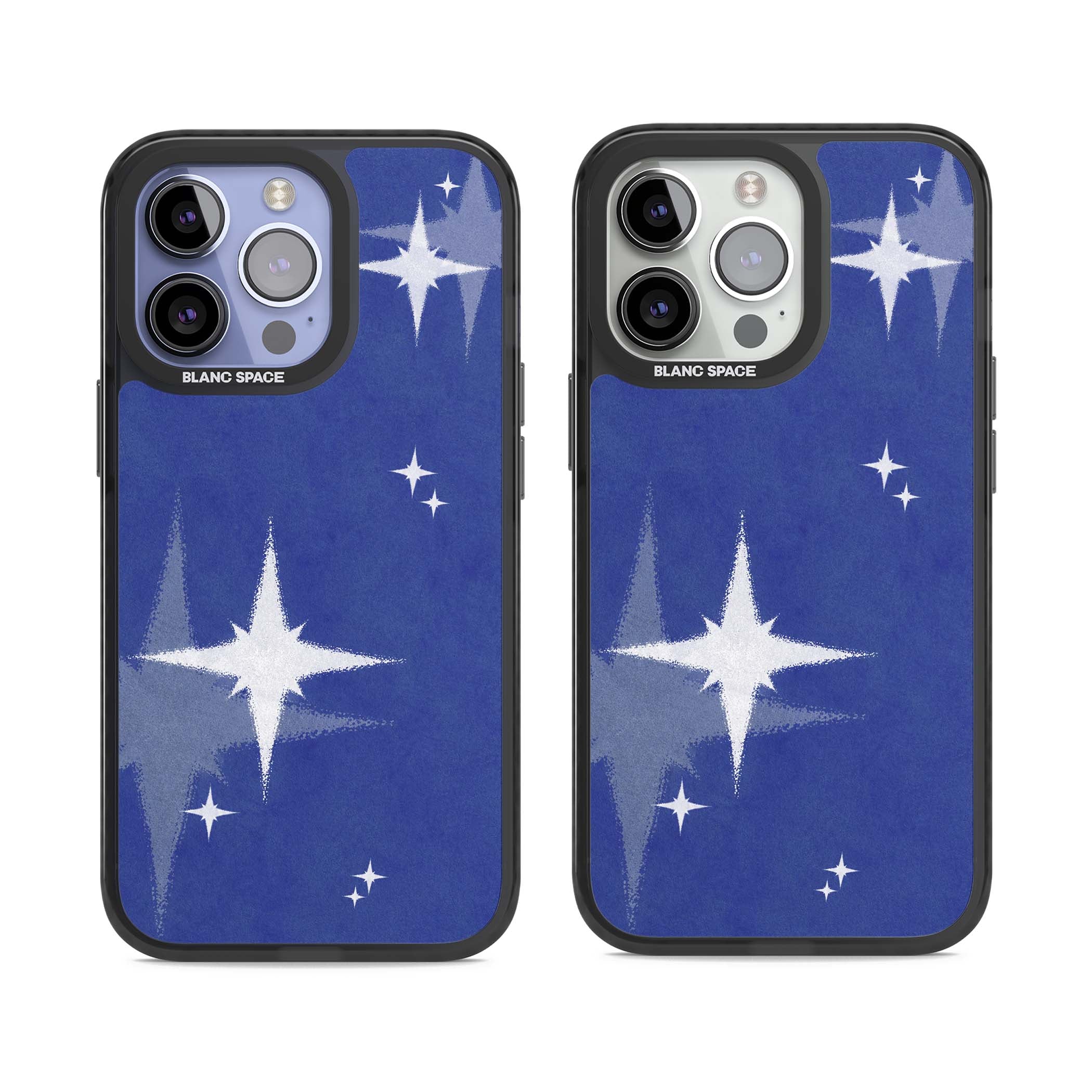 Blue Sparkle celestial iPhone case featuring sparkling silver stars on a deep blue painterly night sky | Black Impact Magsafe case for iPhone 13 Pro, iPhone 14 Pro, iPhone 15 Pro
