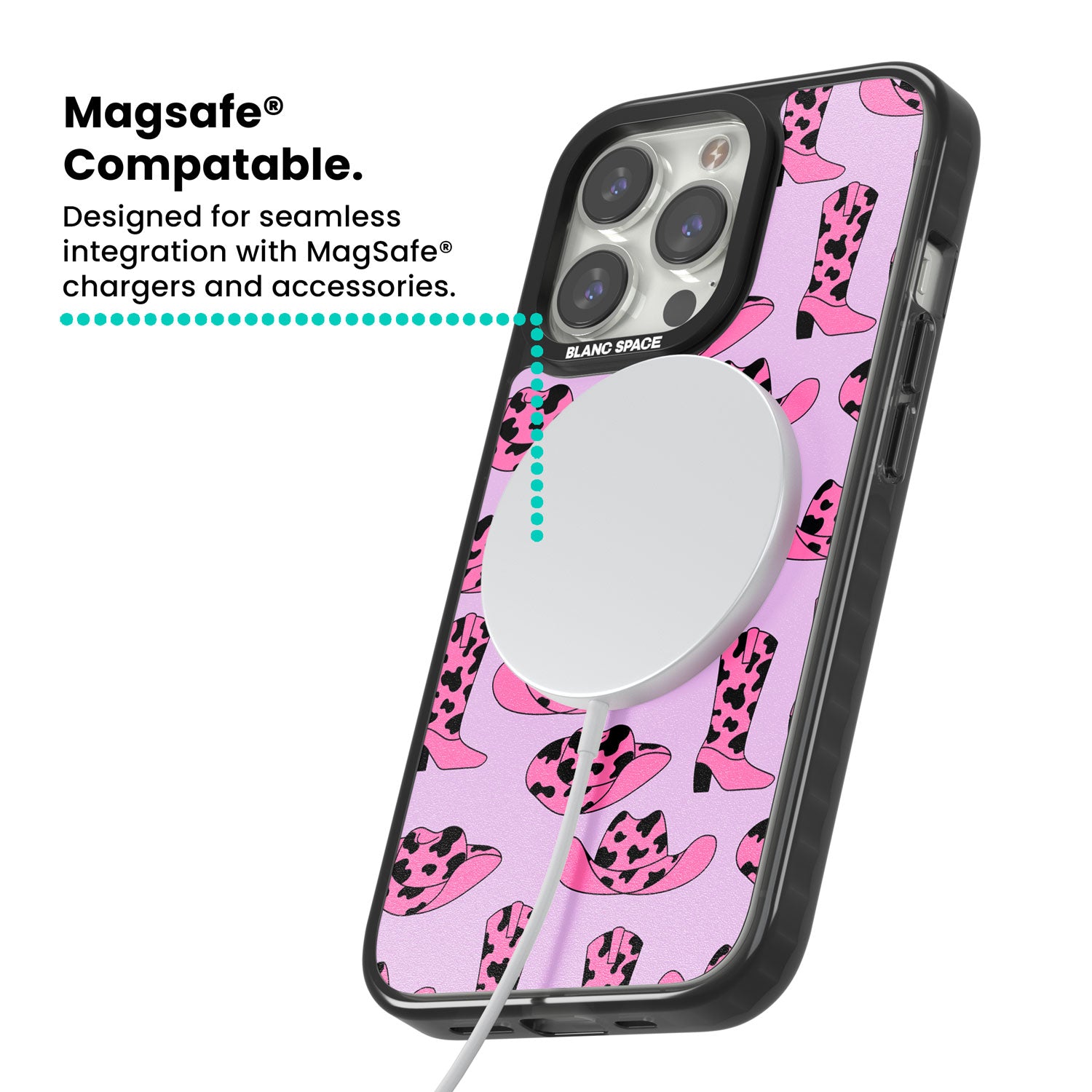 Cow-Girl Pattern Magsafe Black Impact Phone Case for iPhone 13 Pro, iPhone 14 Pro, iPhone 15 Pro