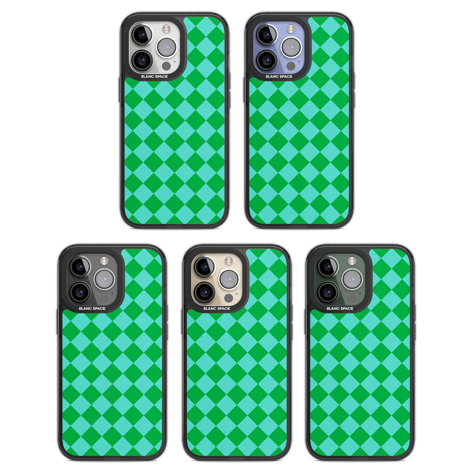 Retro Green Diamond Plaid Black Impact Phone Case for iPhone 13 Pro, iPhone 14 Pro, iPhone 15 Pro