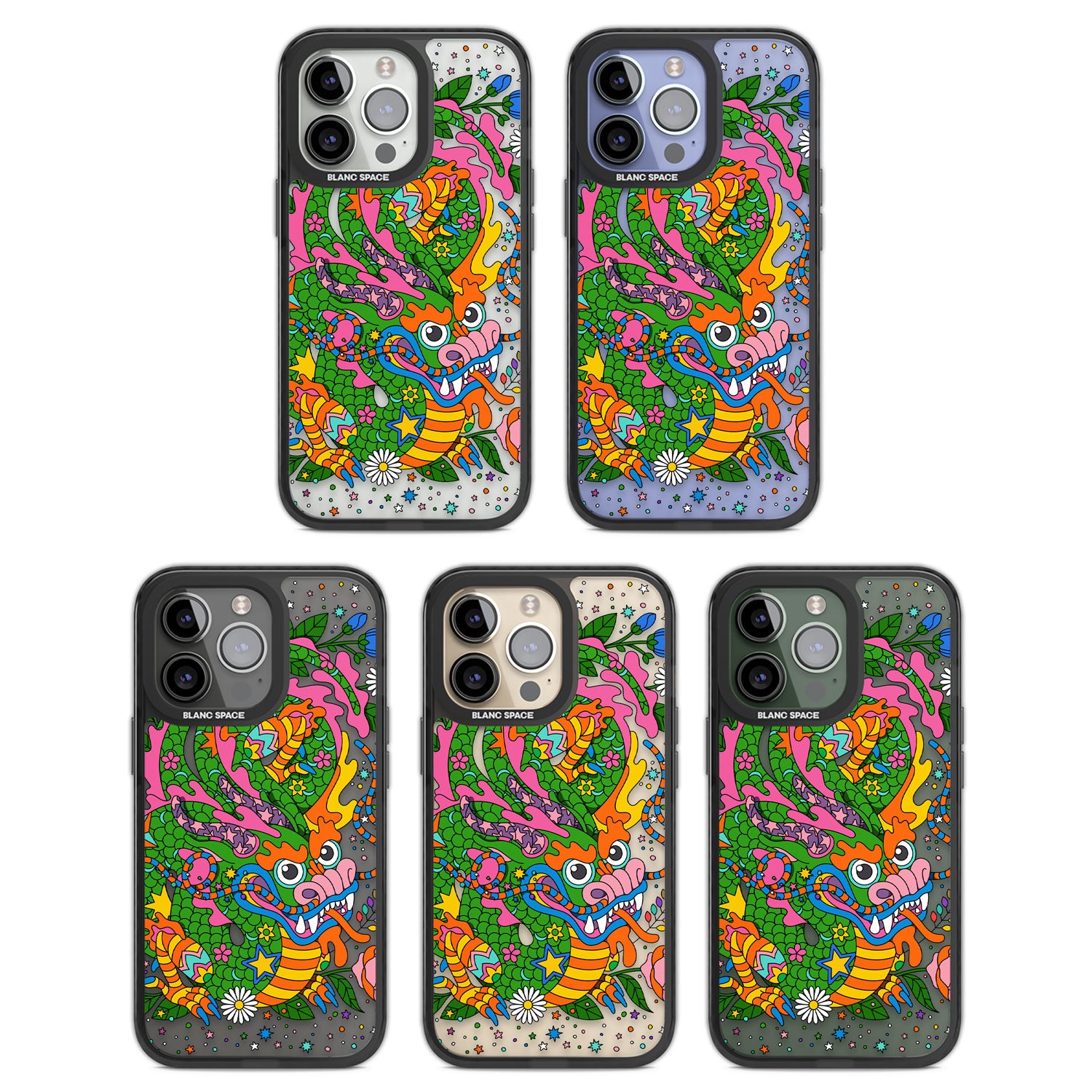 Psychedelic Jungle Dragon Black Impact Phone Case for iPhone 13 Pro, iPhone 14 Pro, iPhone 15 Pro