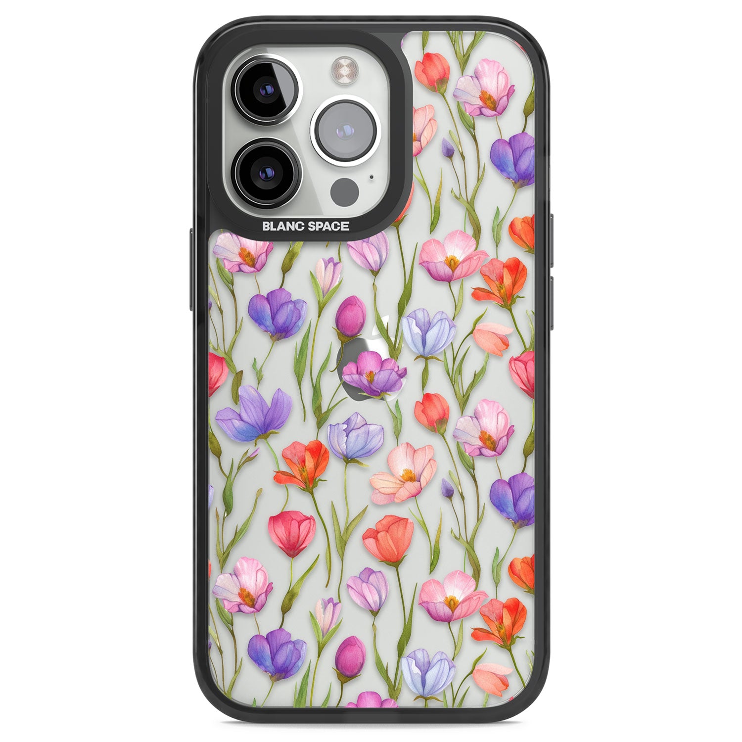 Red, Pink & Purple Flowers Black Impact Phone Case for iPhone 13 Pro, iPhone 14 Pro, iPhone 15 Pro