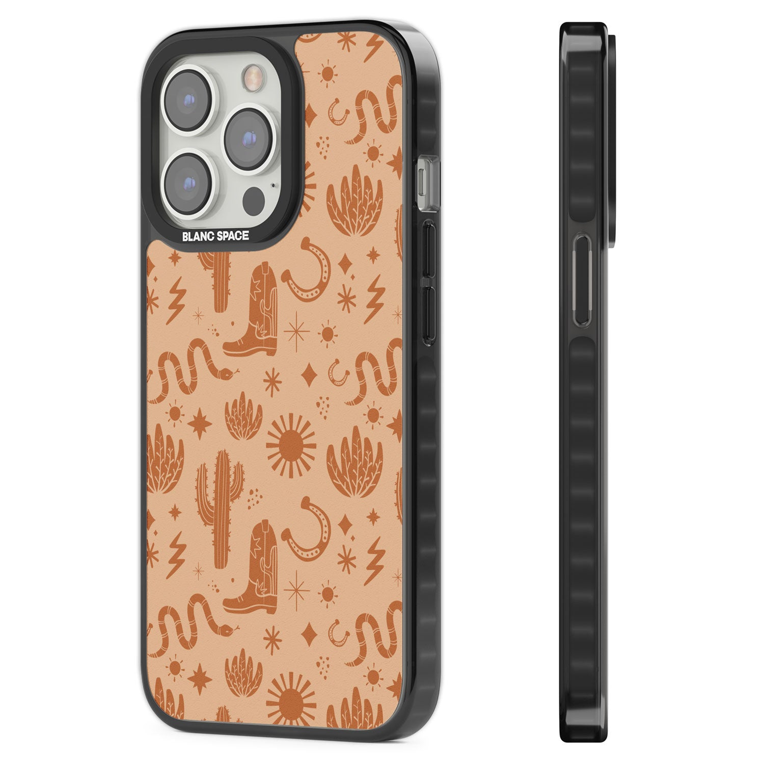 Wild West Pattern Black Impact Phone Case for iPhone 13 Pro, iPhone 14 Pro, iPhone 15 Pro