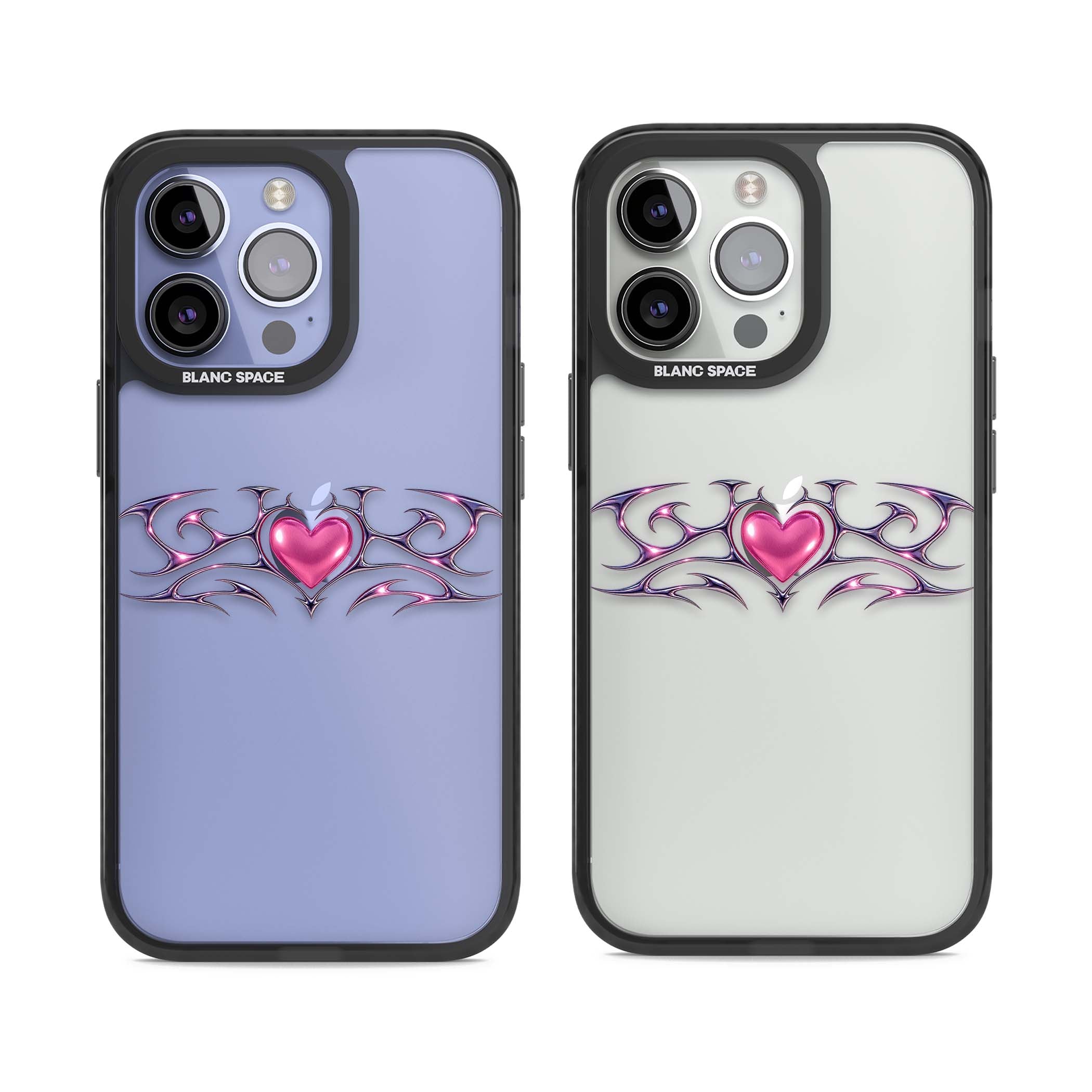 Pink Chrome Heart y2k iPhone case | Black Impact case for iPhone 13 Pro, iPhone 14 Pro, iPhone 15 Pro