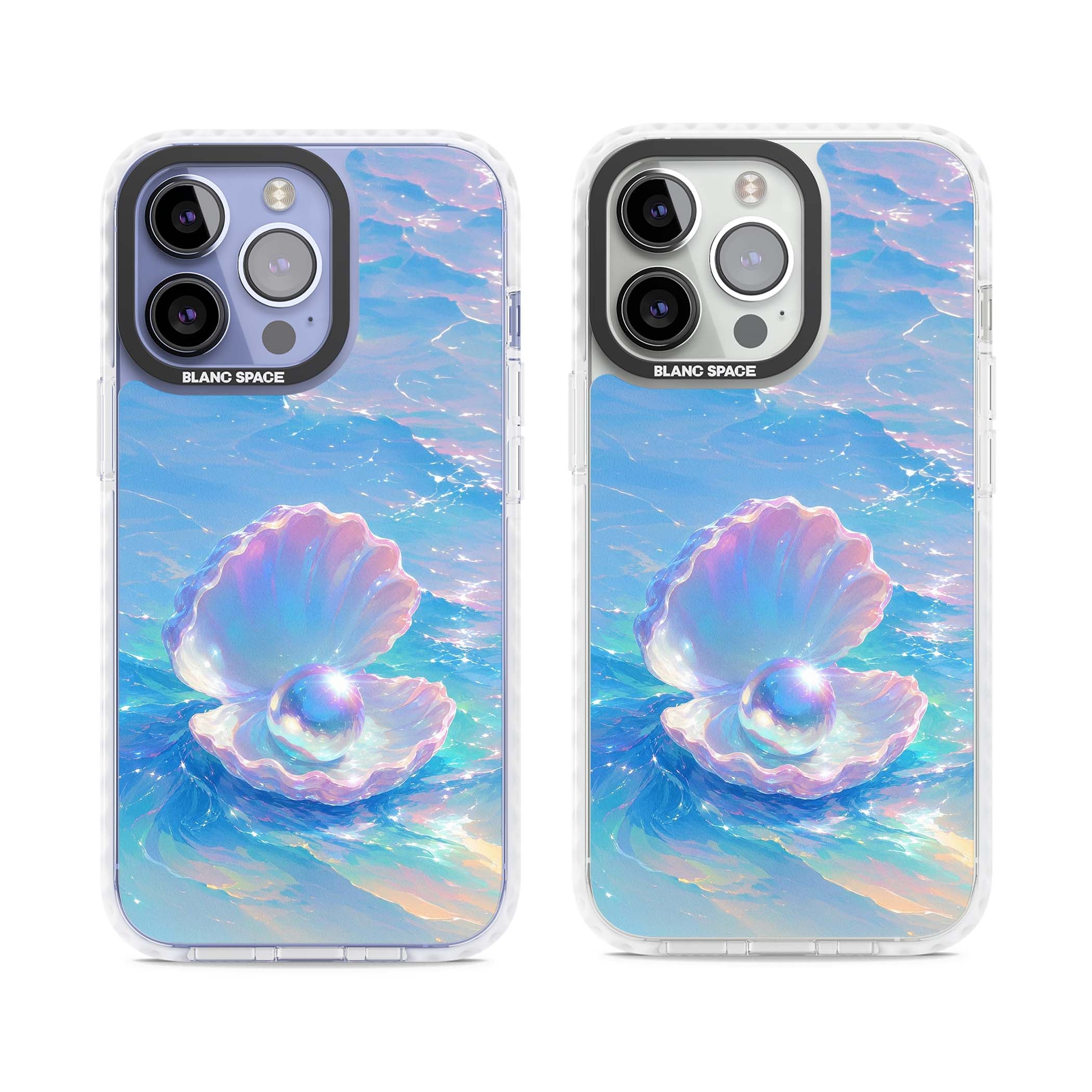 The Pearl Clam mermaidcore iPhone case featuring iridescent seashell, glowing pearl and pastel ocean waves | Clear Impact case for iPhone 13 Pro, iPhone 14 Pro, iPhone 15 Pro