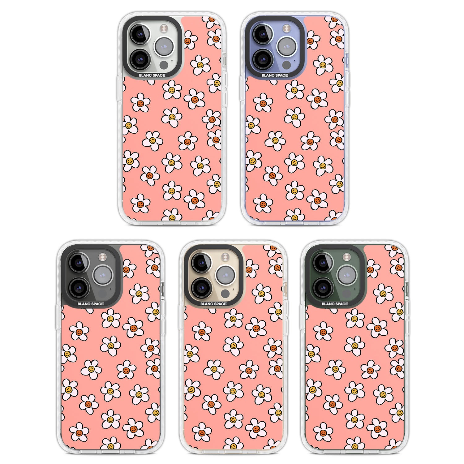 Peachy Daisy Smiles Clear Impact Phone Case for iPhone 13 Pro, iPhone 14 Pro, iPhone 15 Pro