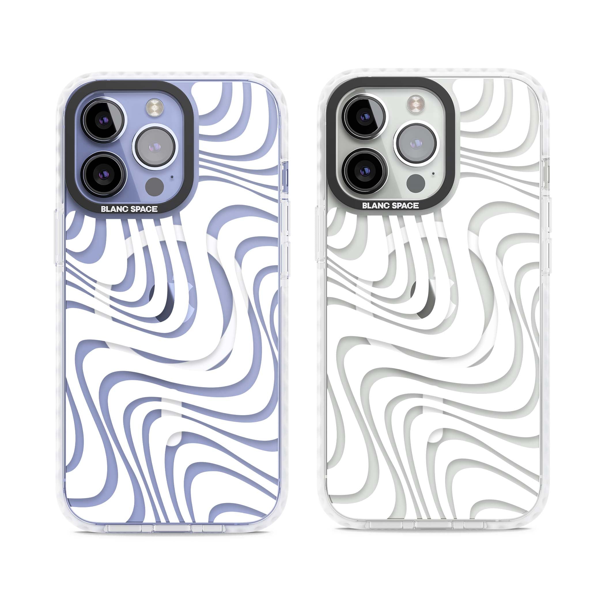 White Abstract Waves abstract iPhone case featuring flowing grey wave pattern on clear background | Impact Magsafe case for iPhone 13 Pro, iPhone 14 Pro, iPhone 15 Pro