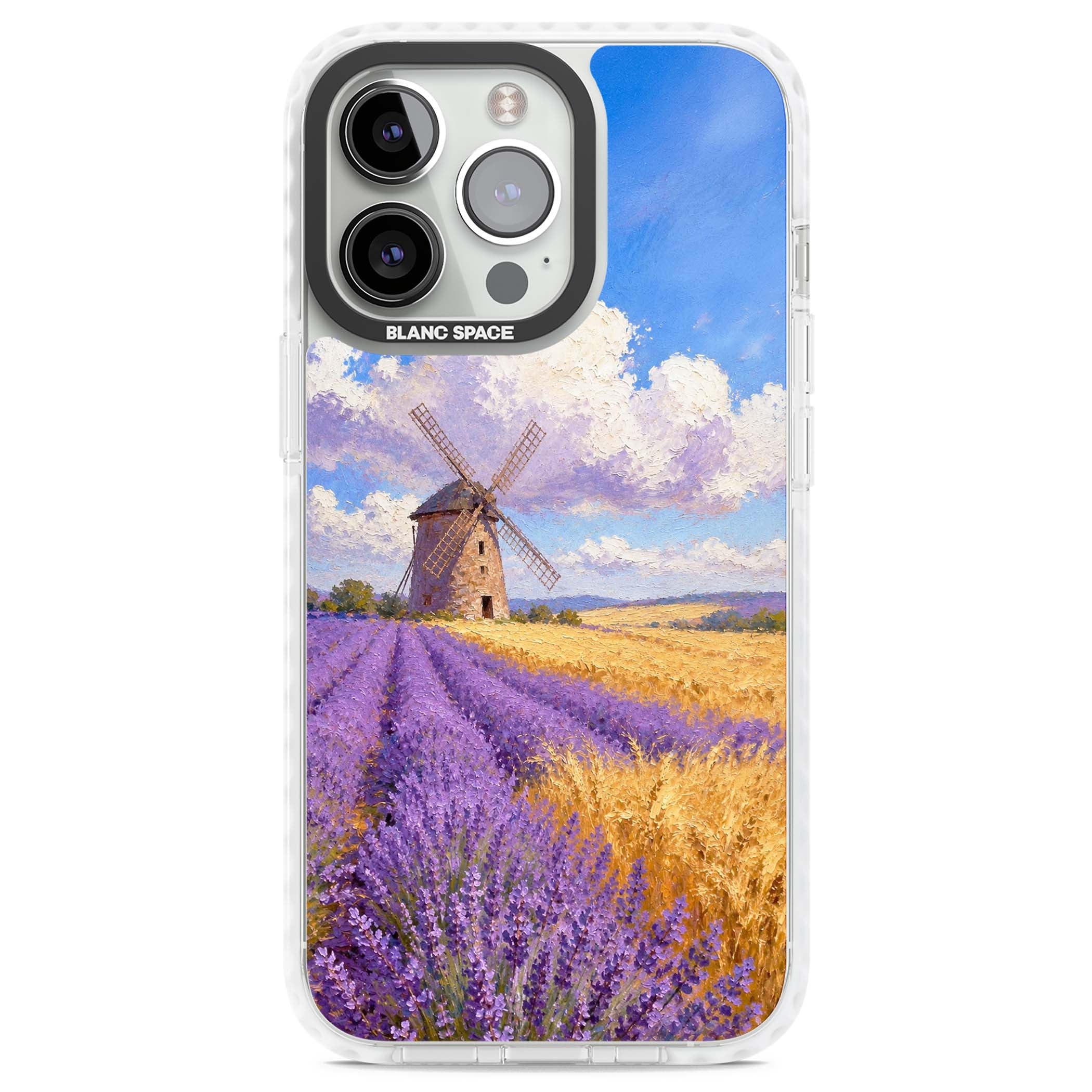 Lavender Mill cottagecore iPhone case featuring a French windmill, lavender field and golden wheat oil painting | Impact Magsafe case for iPhone 13 Pro, iPhone 14 Pro, iPhone 15 Pro