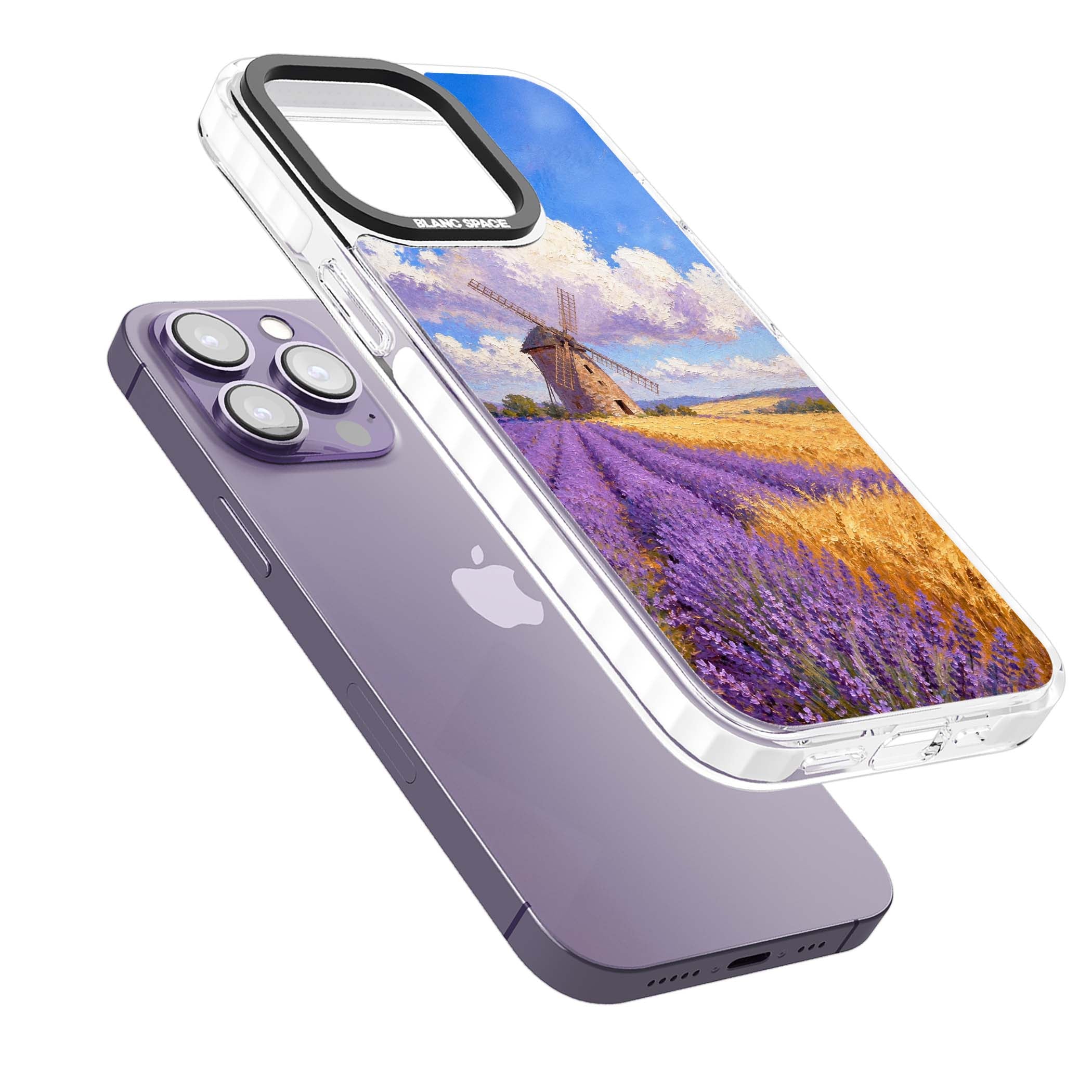 Lavender Mill cottagecore iPhone case featuring a French windmill, lavender field and golden wheat oil painting | Impact Magsafe case for iPhone 13 Pro, iPhone 14 Pro, iPhone 15 Pro