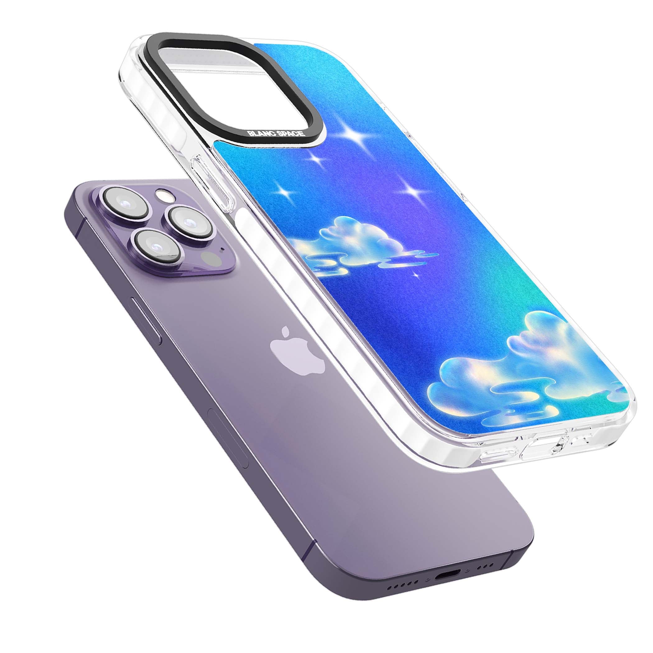 Aurora celestial iPhone case featuring dreamy iridescent clouds, sparkling stars and pastel blue purple sky | Impact Magsafe case for iPhone 13 Pro, iPhone 14 Pro, iPhone 15 Pro