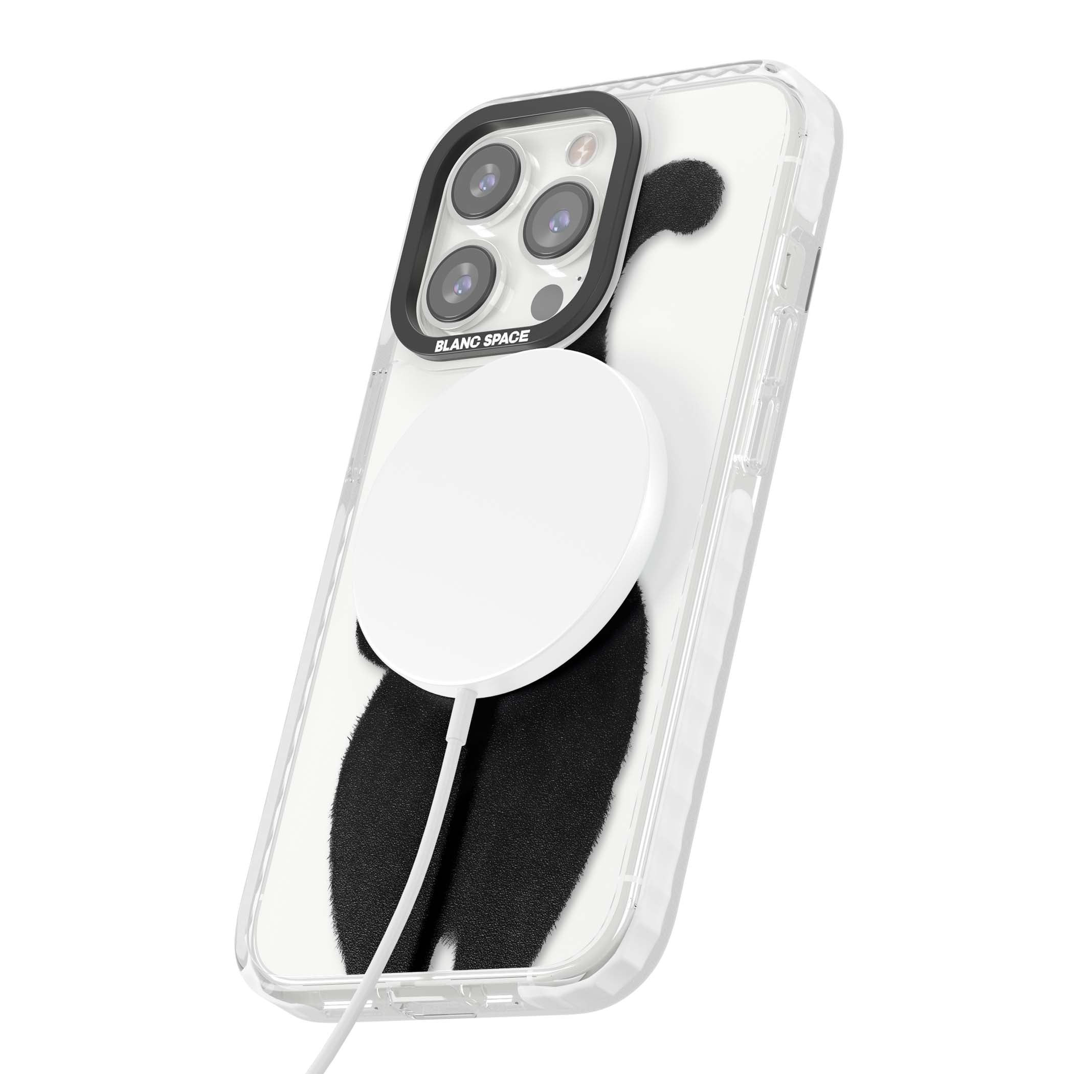 The Cat's Kiss cute cat iPhone case featuring a hand-painted tuxedo kitty with green eyes and a pink heart on a clear | Impact Magsafe case for iPhone 13 Pro, iPhone 14 Pro, iPhone 15 Pro