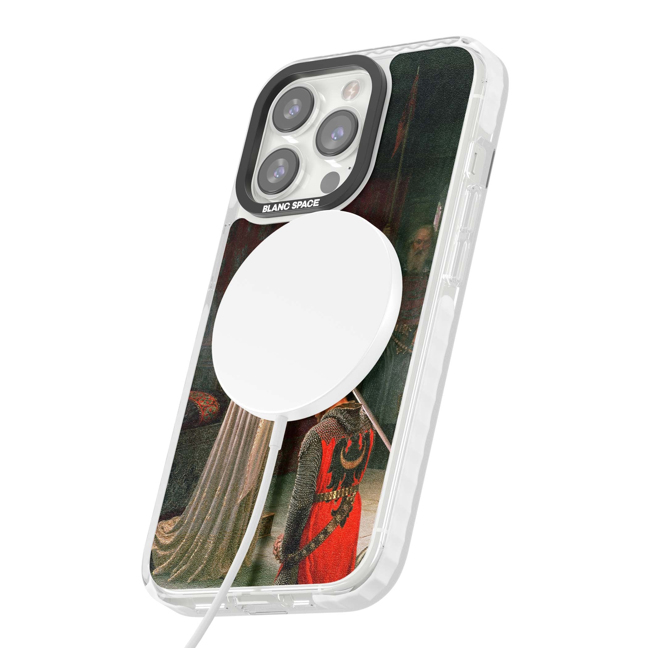 The Accolade renaissance art iPhone case featuring Edmund Blair Leighton's painting of a queen knighting a kneeling knight | Impact Magsafe case for iPhone 13 Pro, iPhone 14 Pro, iPhone 15 Pro