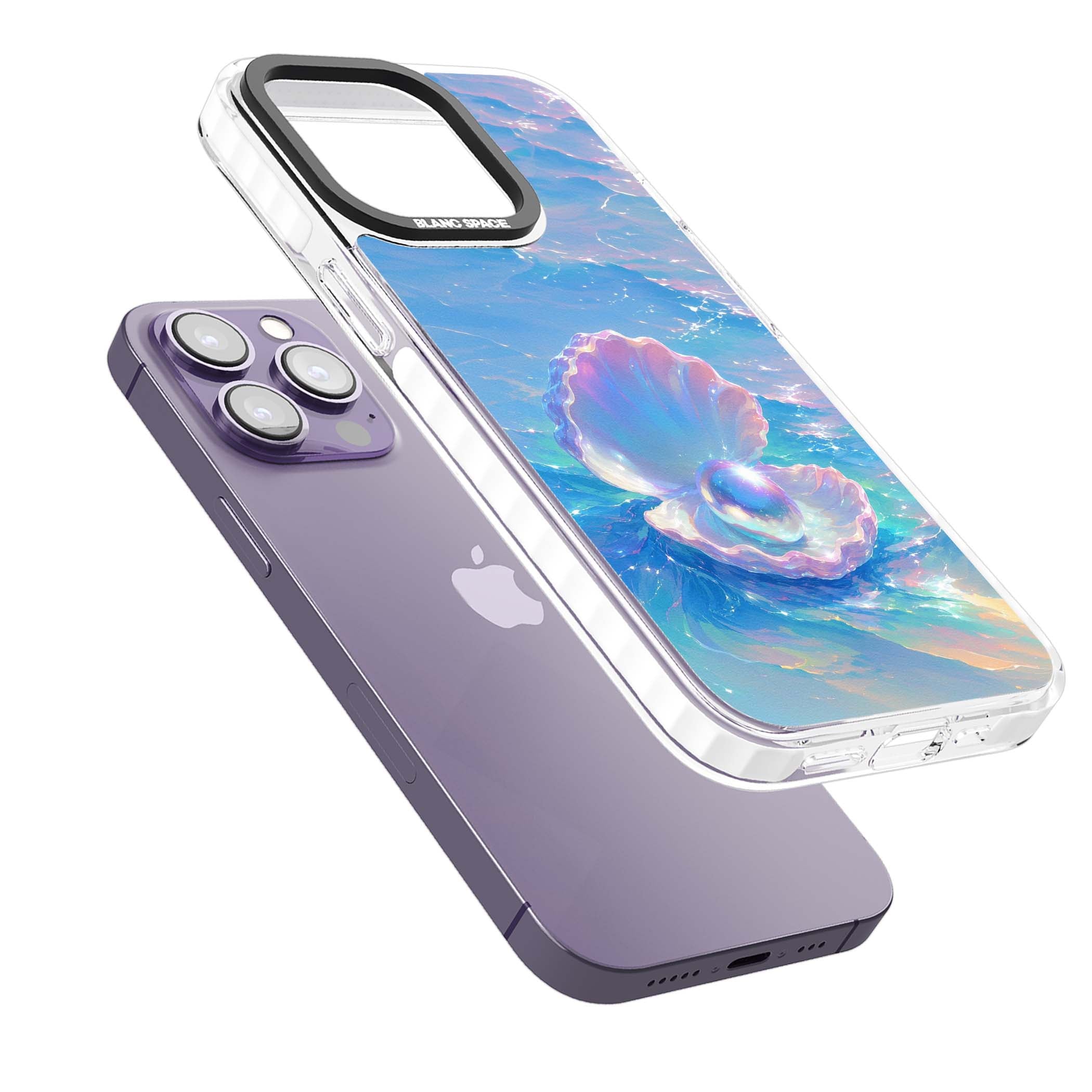 The Pearl Clam mermaidcore iPhone case featuring iridescent seashell, glowing pearl and pastel ocean waves | Impact Magsafe case for iPhone 13 Pro, iPhone 14 Pro, iPhone 15 Pro