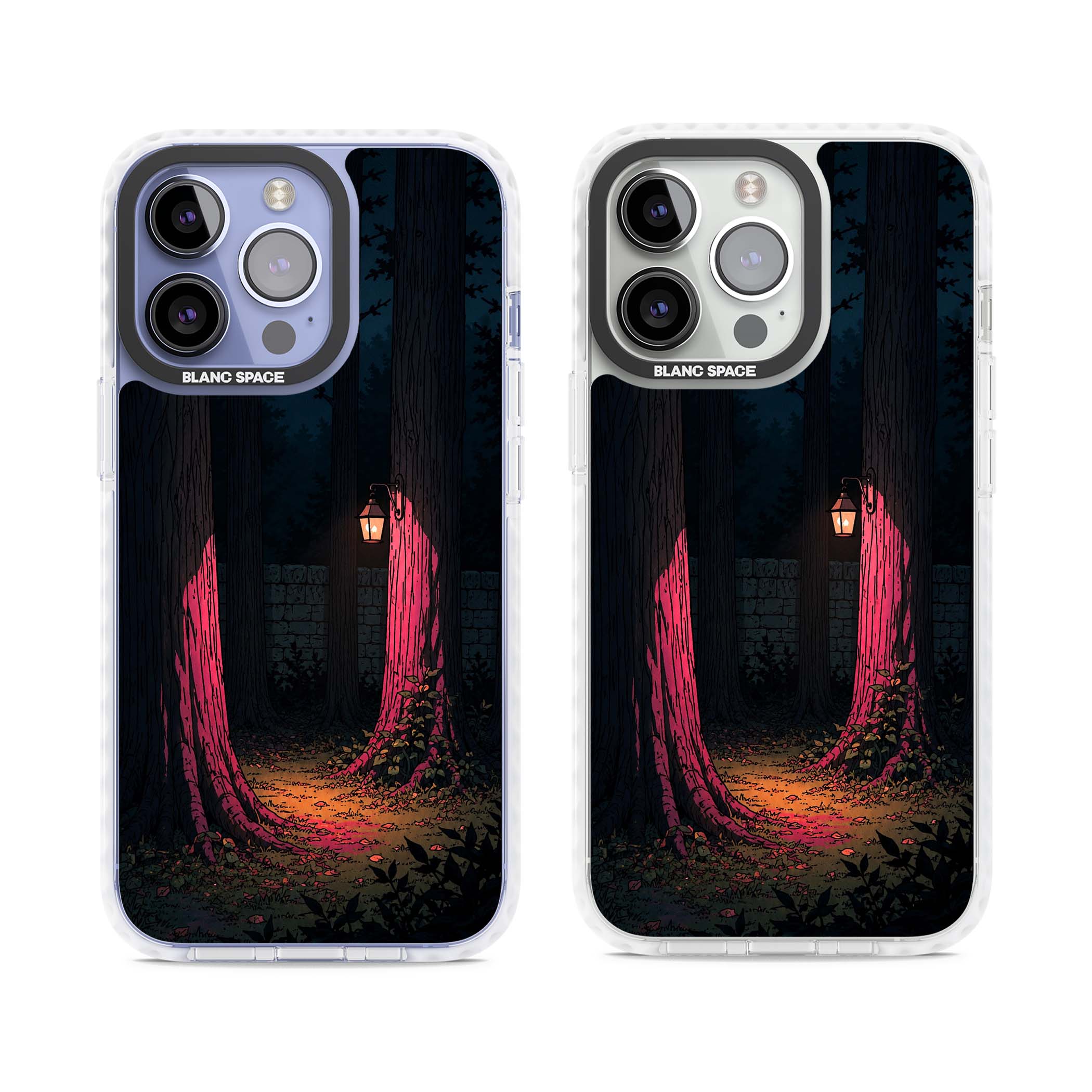 Forest Lantern dark academia iPhone case featuring a moonlit forest, glowing lantern, and stone wall pathway | Impact Magsafe case for iPhone 13 Pro, iPhone 14 Pro, iPhone 15 Pro