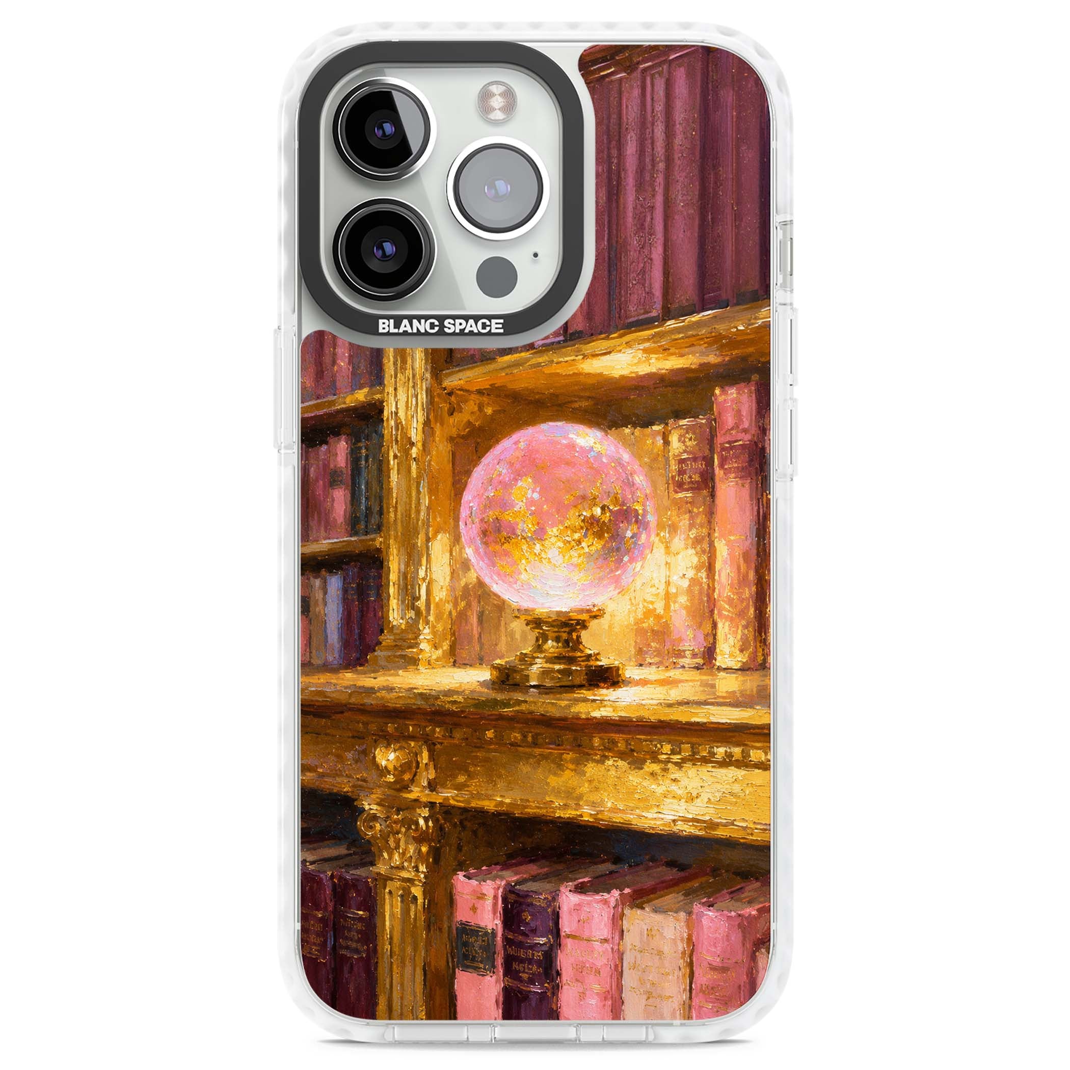Gilded Library dark academia iPhone case featuring an oil painted crystal ball on a gilded library shelf with vintage | Impact Magsafe case for iPhone 13 Pro, iPhone 14 Pro, iPhone 15 Pro