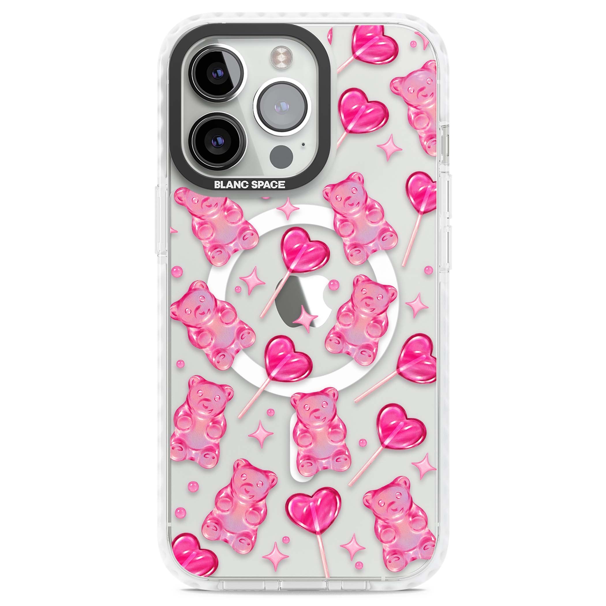Pink Sugar pinkcore iPhone case featuring pink gummy bears, heart-shaped lollipops and sparkle stars | Impact Magsafe case for iPhone 13 Pro, iPhone 14 Pro, iPhone 15 Pro
