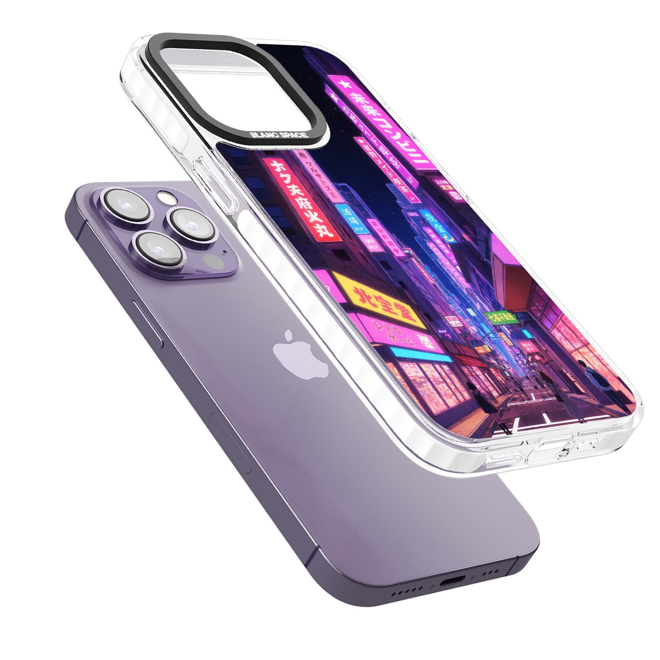 Shibuya At Night Japanese neon city iPhone case featuring glowing kanji signs, pink storefronts and a Tokyo street at n | Impact Magsafe case for iPhone 13 Pro, iPhone 14 Pro, iPhone 15 Pro