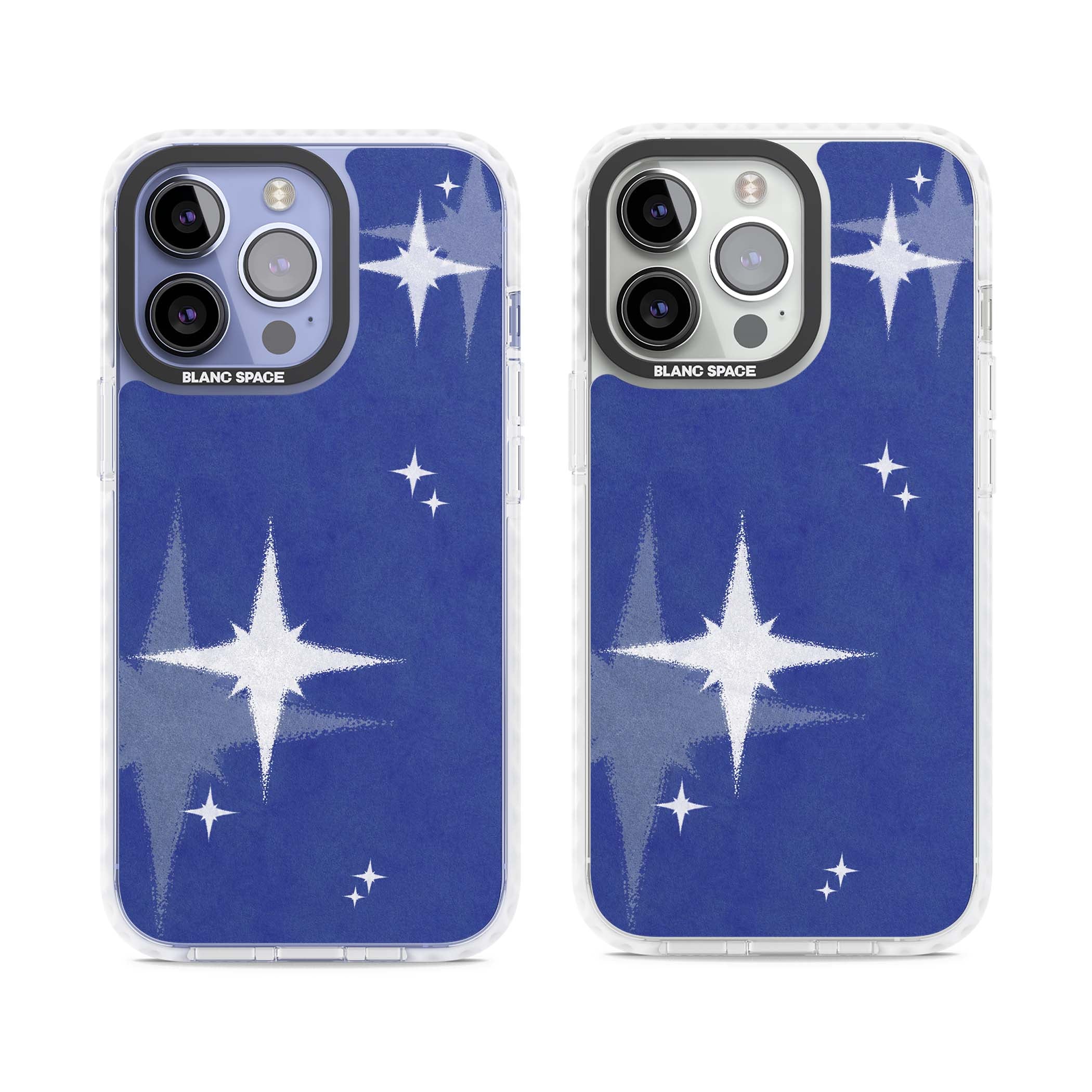 Blue Sparkle celestial iPhone case featuring sparkling silver stars on a deep blue painterly night sky | Impact Magsafe case for iPhone 13 Pro, iPhone 14 Pro, iPhone 15 Pro