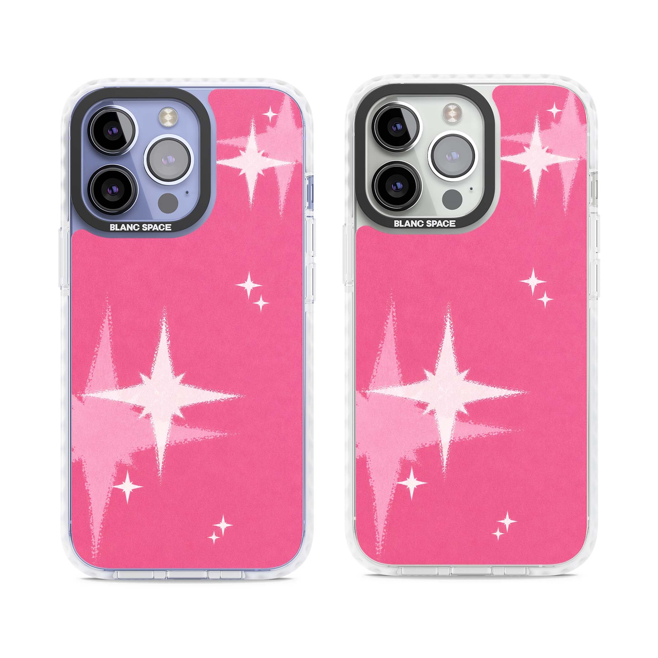 Pink Sparkle Y2K iPhone case featuring hot pink background with shimmering white starburst pattern | Impact Magsafe case for iPhone 13 Pro, iPhone 14 Pro, iPhone 15 Pro