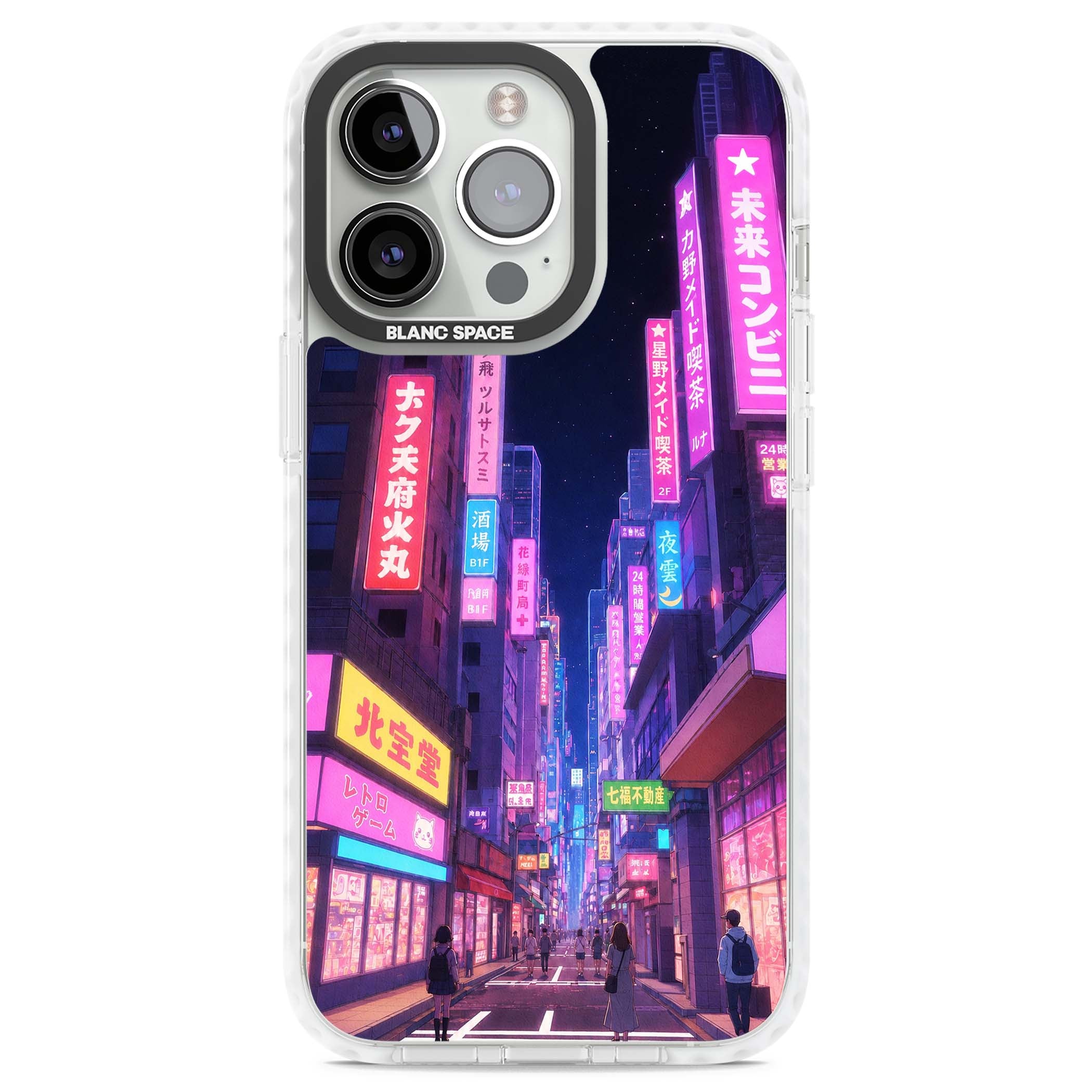 Shibuya At Night Japanese neon city iPhone case featuring glowing kanji signs, pink storefronts and a Tokyo street at n | Clear Impact case for iPhone 13 Pro, iPhone 14 Pro, iPhone 15 Pro