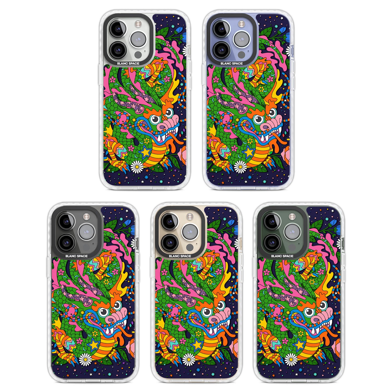 Psychedelic Jungle Dragon (Purple) Clear Impact Phone Case for iPhone 13 Pro, iPhone 14 Pro, iPhone 15 Pro
