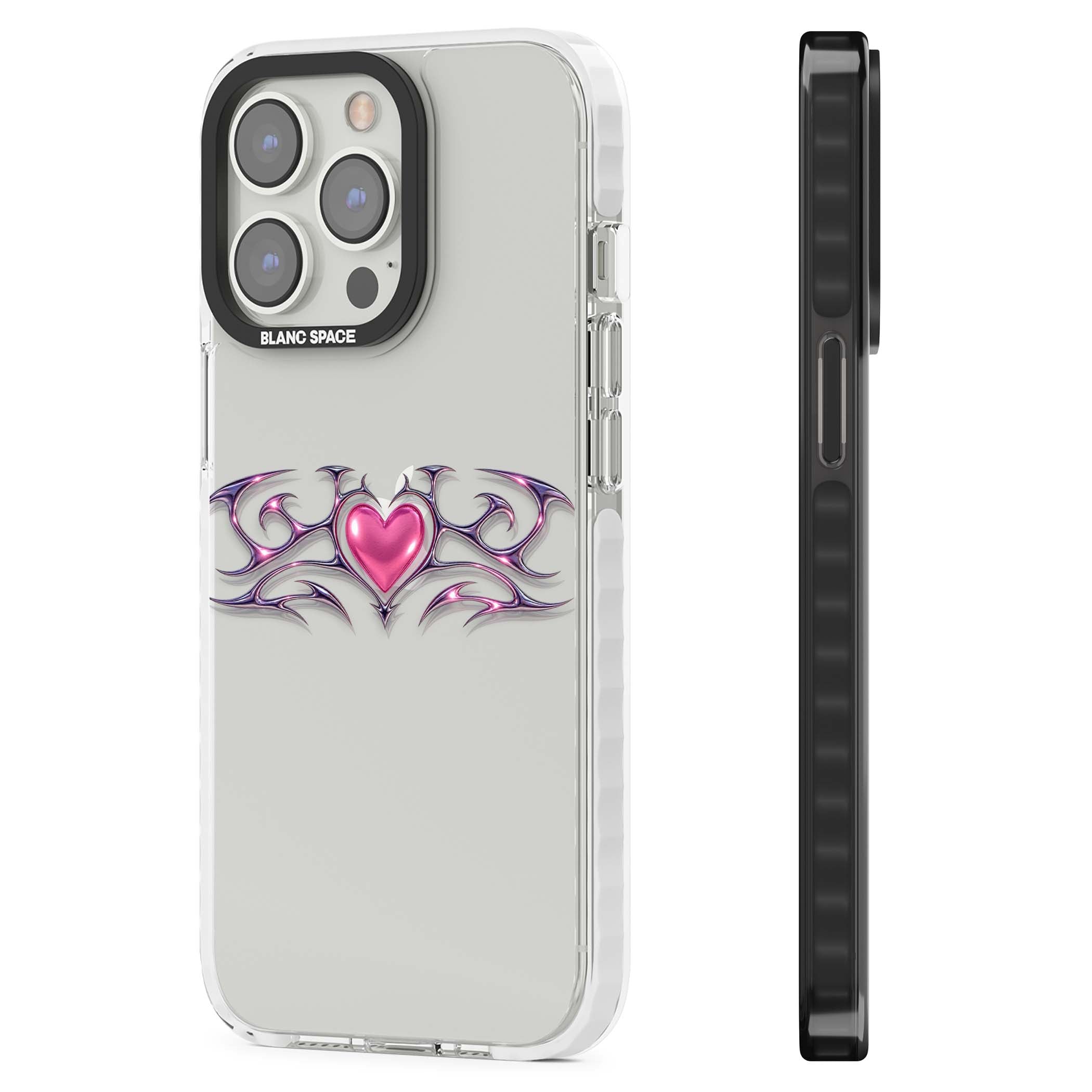 Pink Chrome Heart y2k iPhone case | Clear Impact case for iPhone 13 Pro, iPhone 14 Pro, iPhone 15 Pro