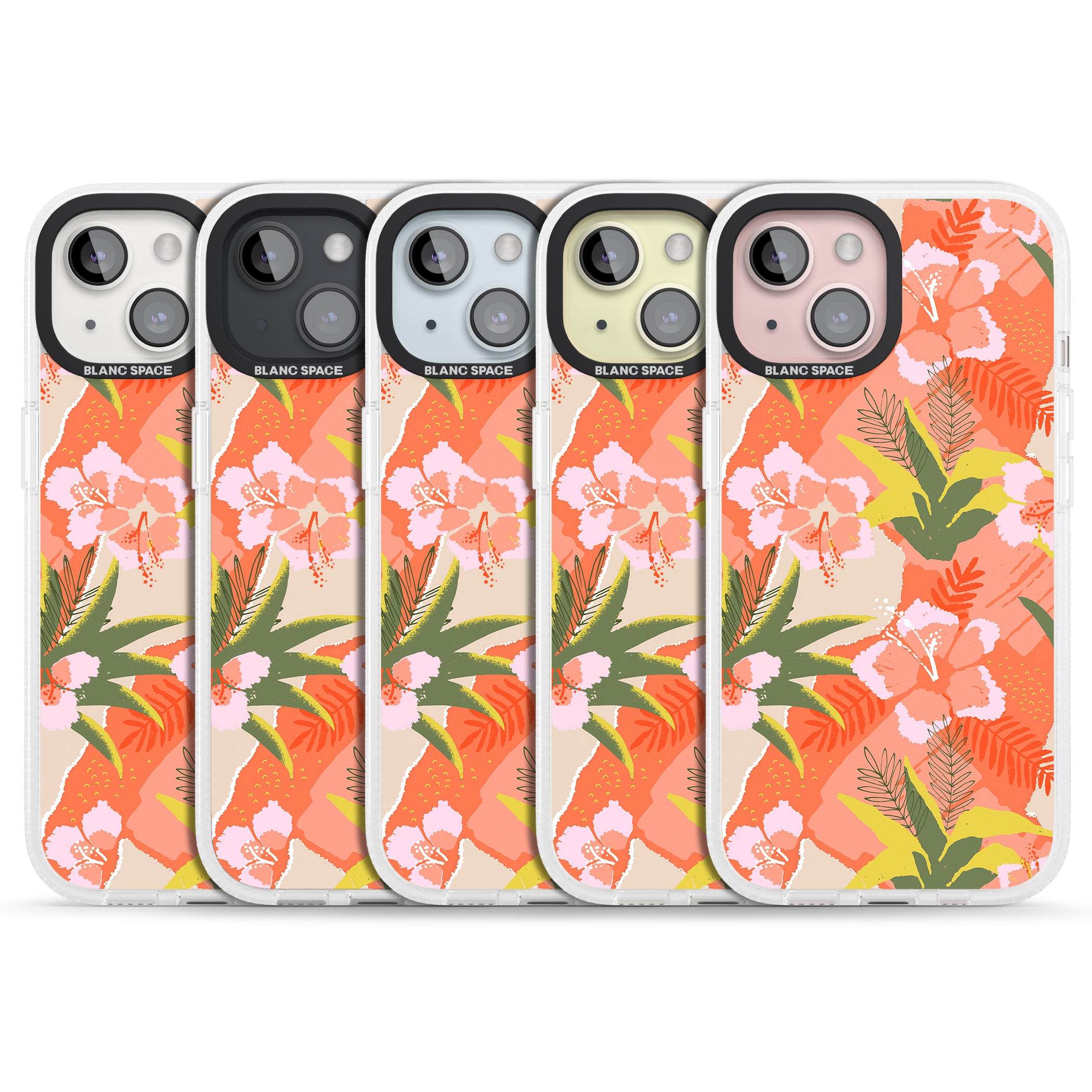 Hawaiian Flowers Abstract Pattern iPhone 15 / 14 / 13 Clear Case Impact Air - Blanc Space