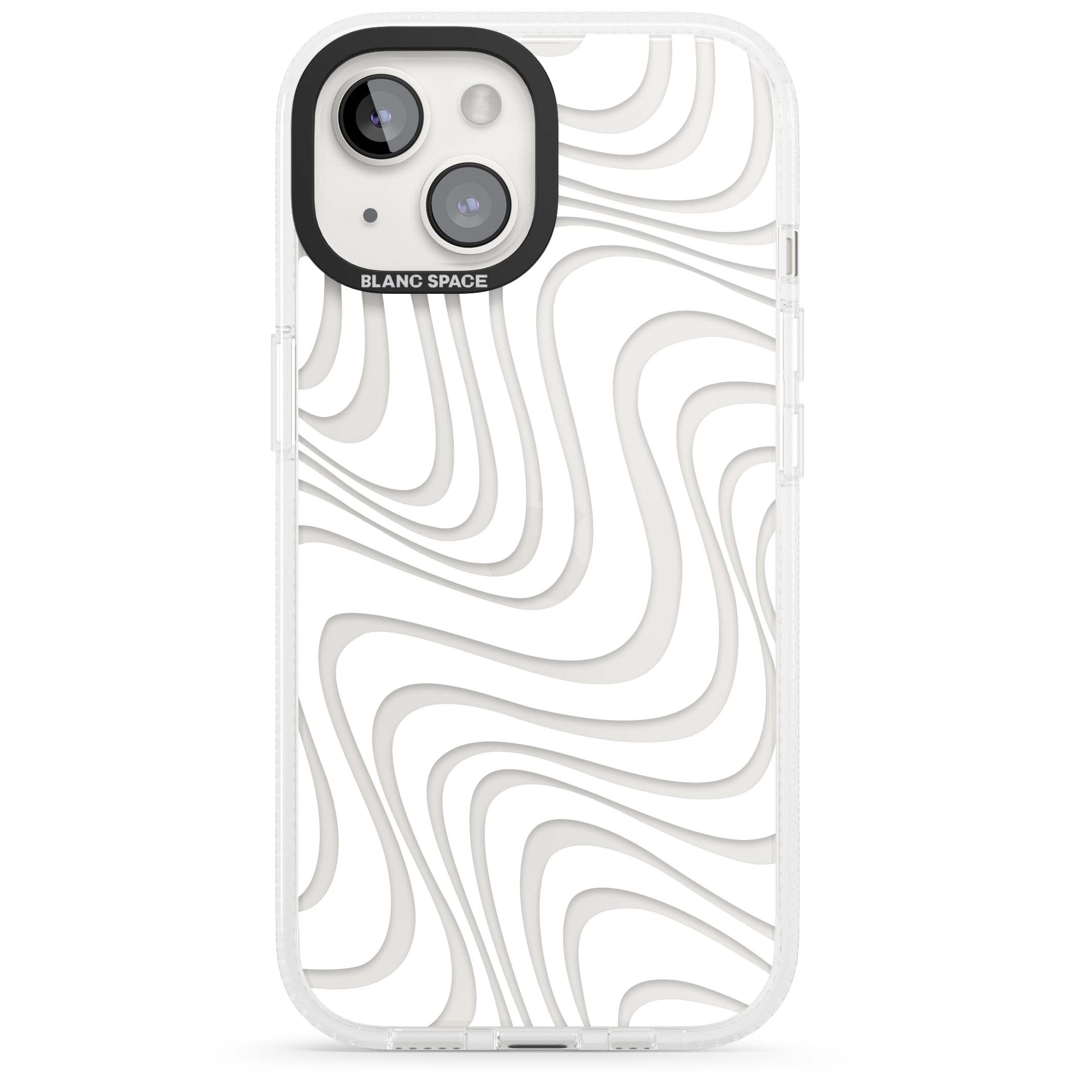 White Abstract Waves abstract iPhone case featuring flowing grey wave pattern on clear background | Clear Case Impact Air case for iPhone 15, iPhone 15 Plus