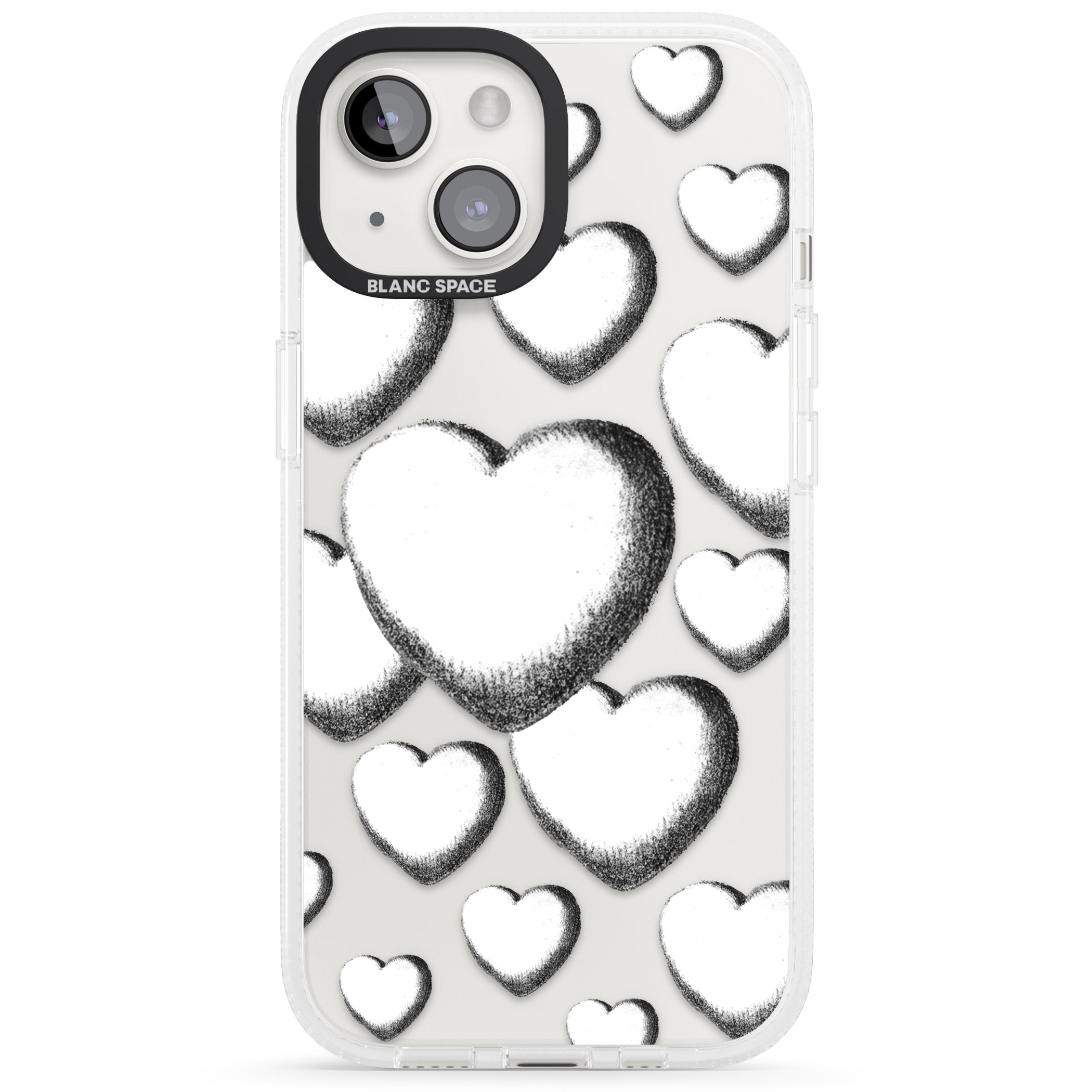 Hand-Drawn Hearts iPhone 15 / 14 / 13 Clear Case Impact Air - Blanc Space