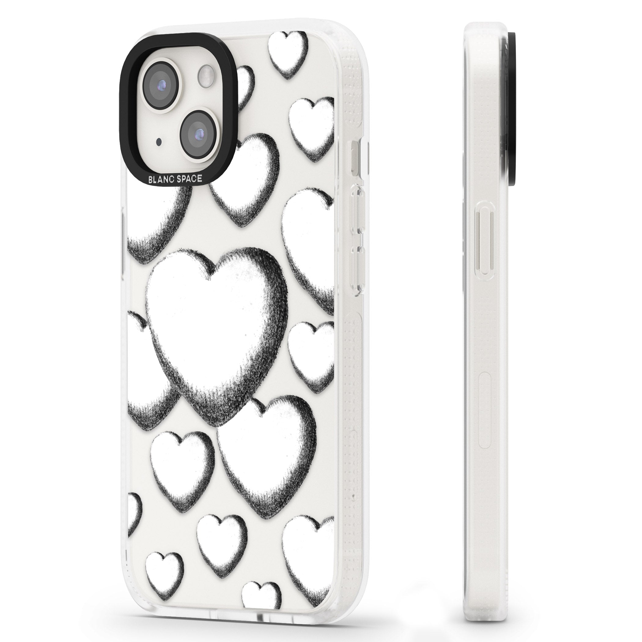 Hand-Drawn Hearts iPhone 15 / 14 / 13 Clear Case Impact Air - Blanc Space