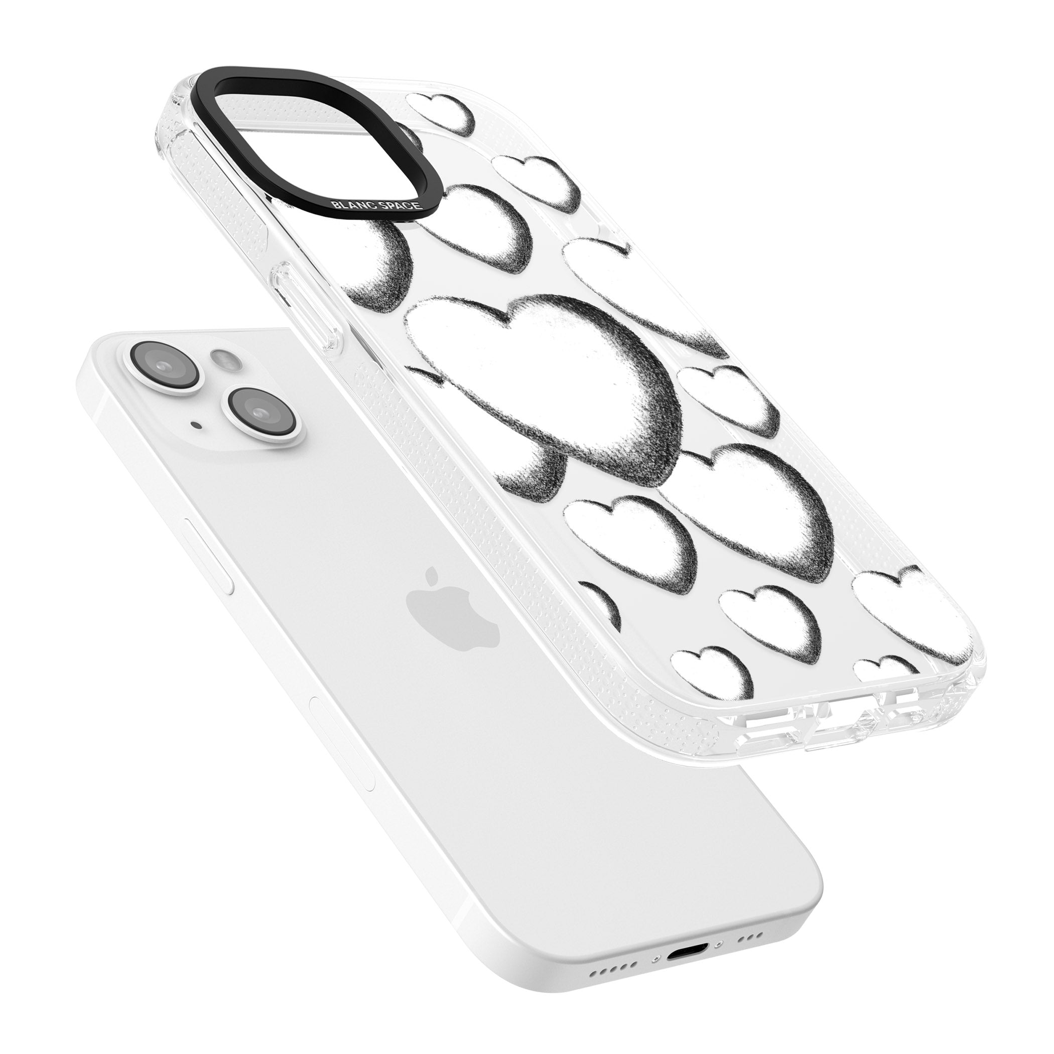 Hand-Drawn Hearts iPhone 15 / 14 / 13 Clear Case Impact Air - Blanc Space
