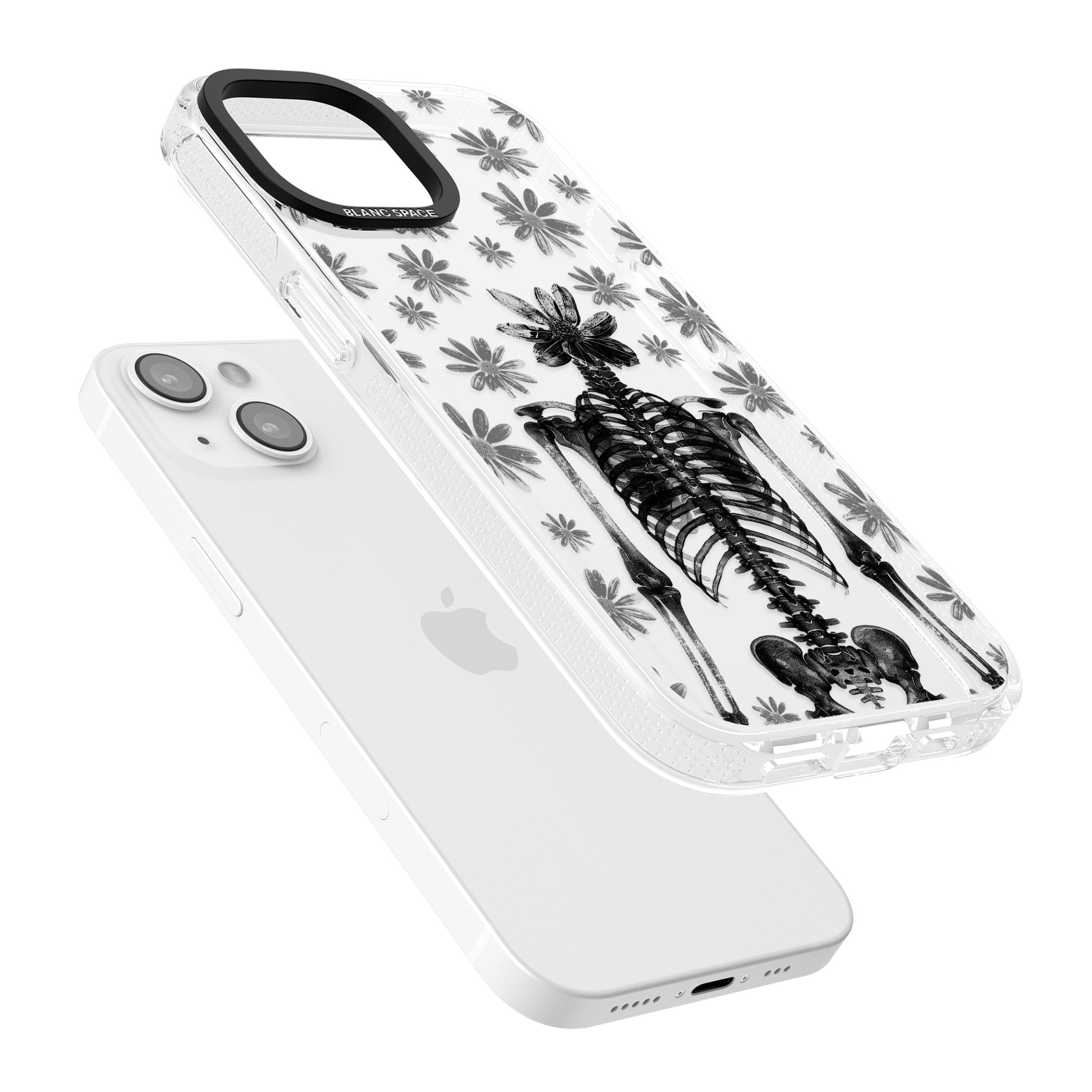 Skeleton Flower iPhone 15 / 14 / 13 Clear Case Impact Air - Blanc Space