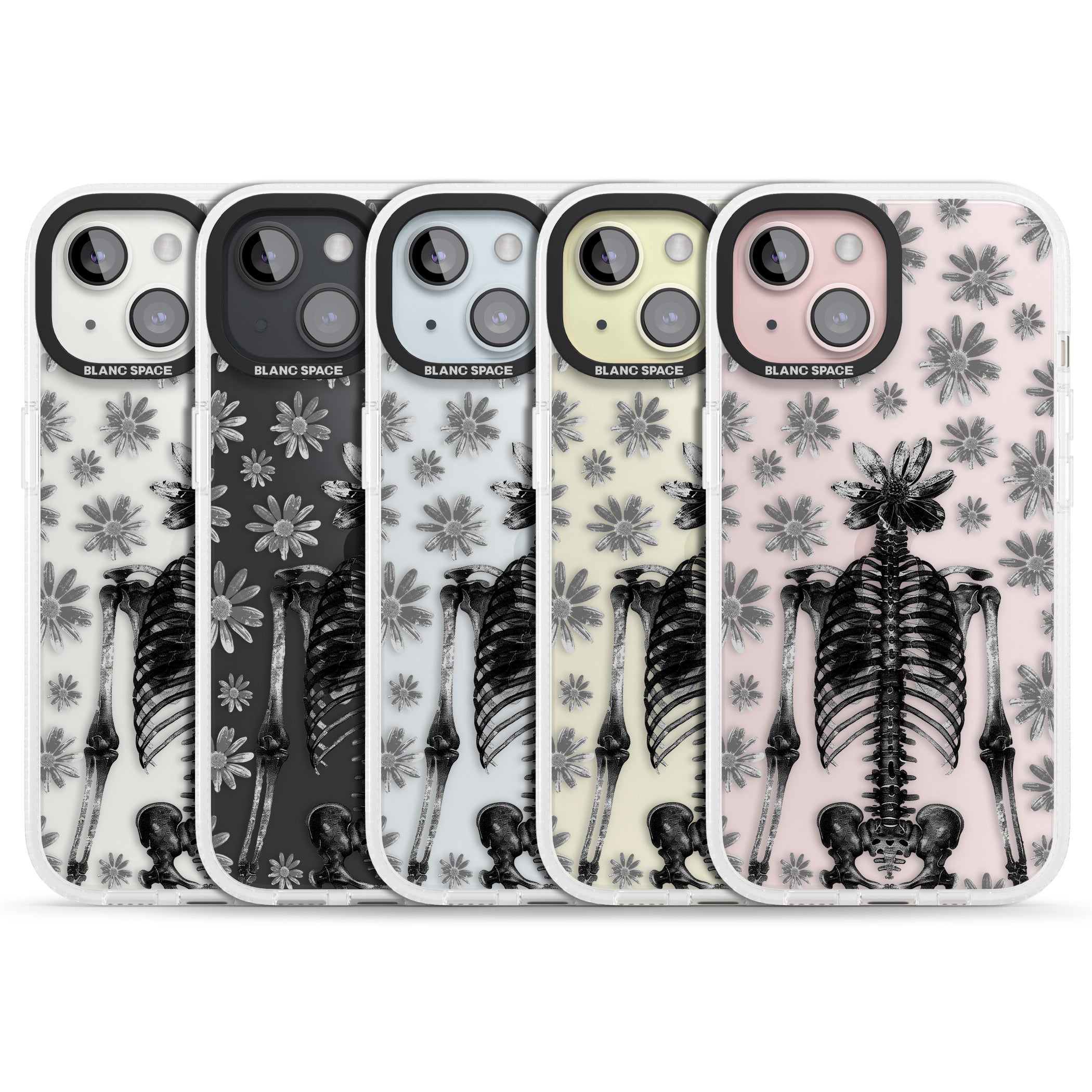 Skeleton Flower iPhone 15 / 14 / 13 Clear Case Impact Air - Blanc Space