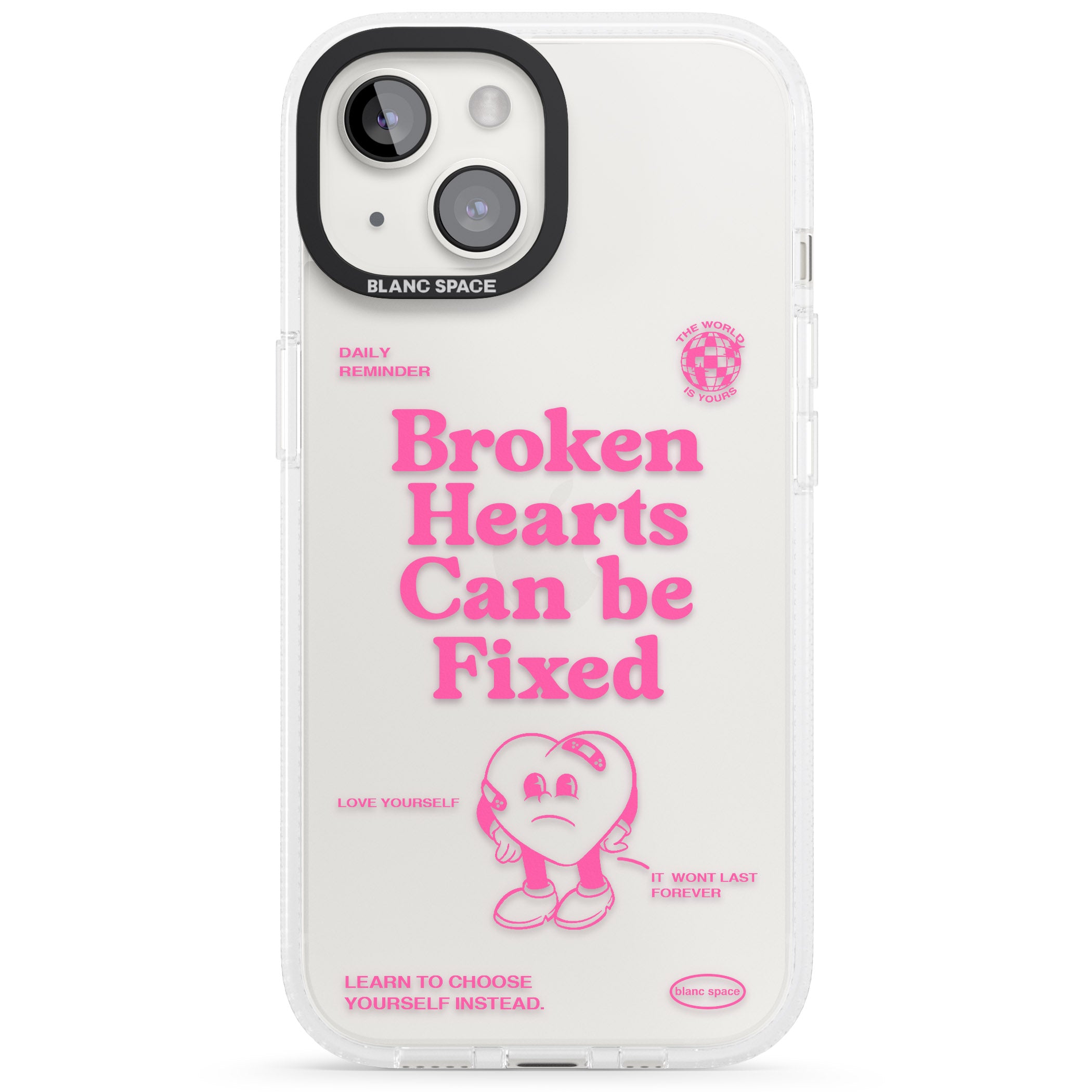 Broken Hearts Can Be Fixed iPhone 15 / 14 / 13 Clear Case Impact Air - Blanc Space