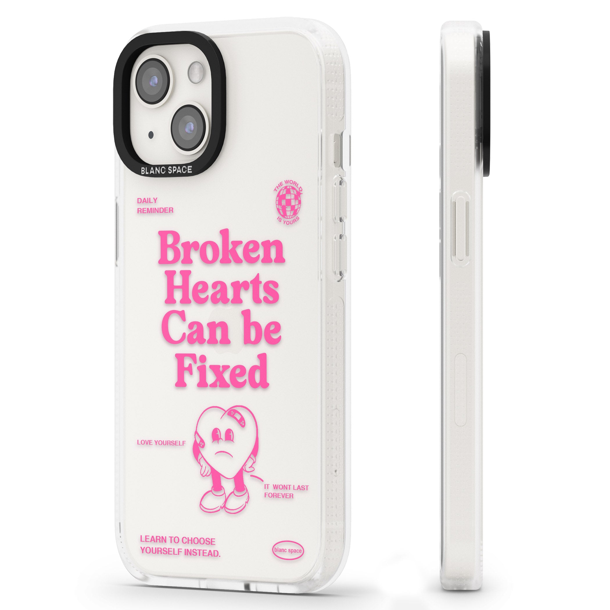 Broken Hearts Can Be Fixed iPhone 15 / 14 / 13 Clear Case Impact Air - Blanc Space