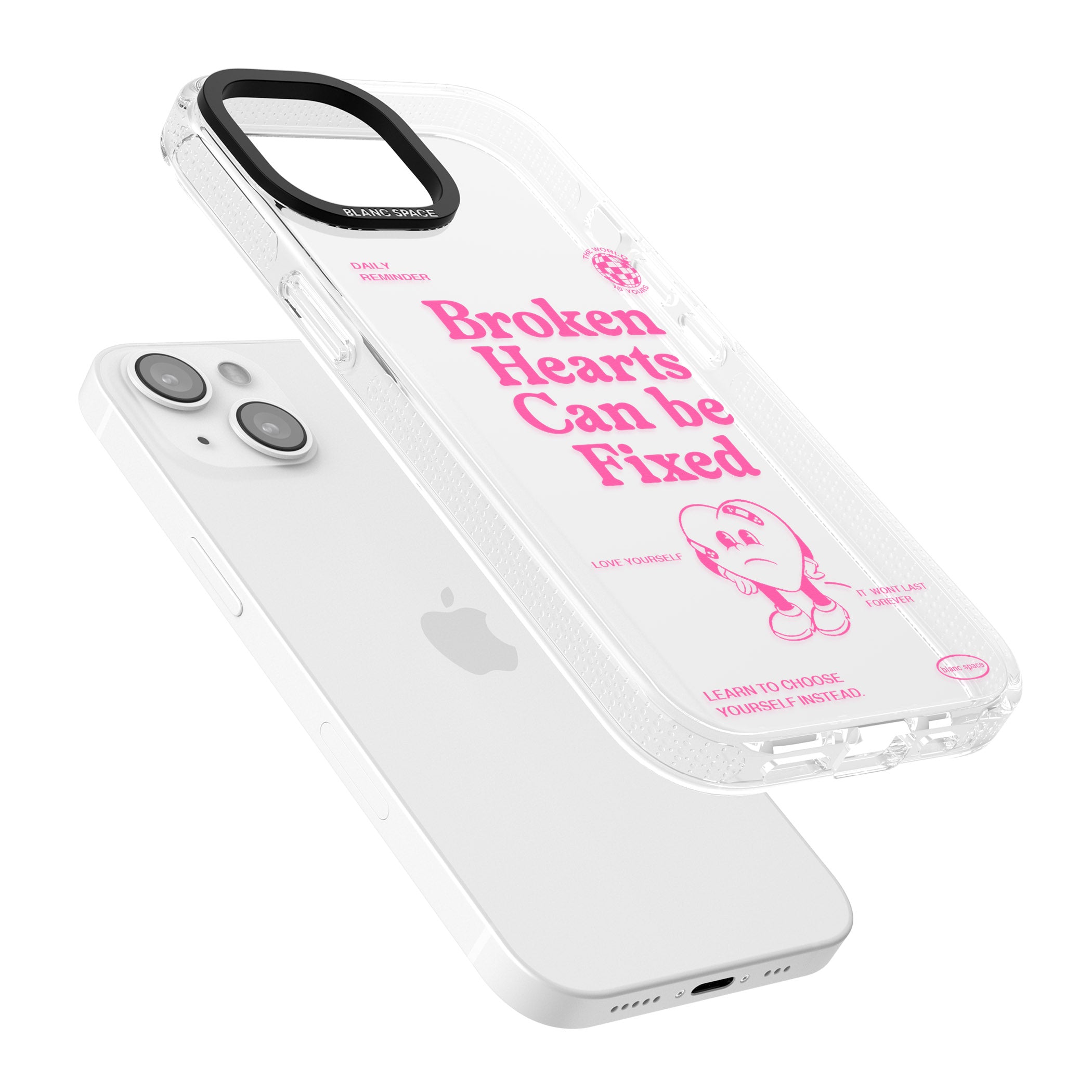 Broken Hearts Can Be Fixed iPhone 15 / 14 / 13 Clear Case Impact Air - Blanc Space
