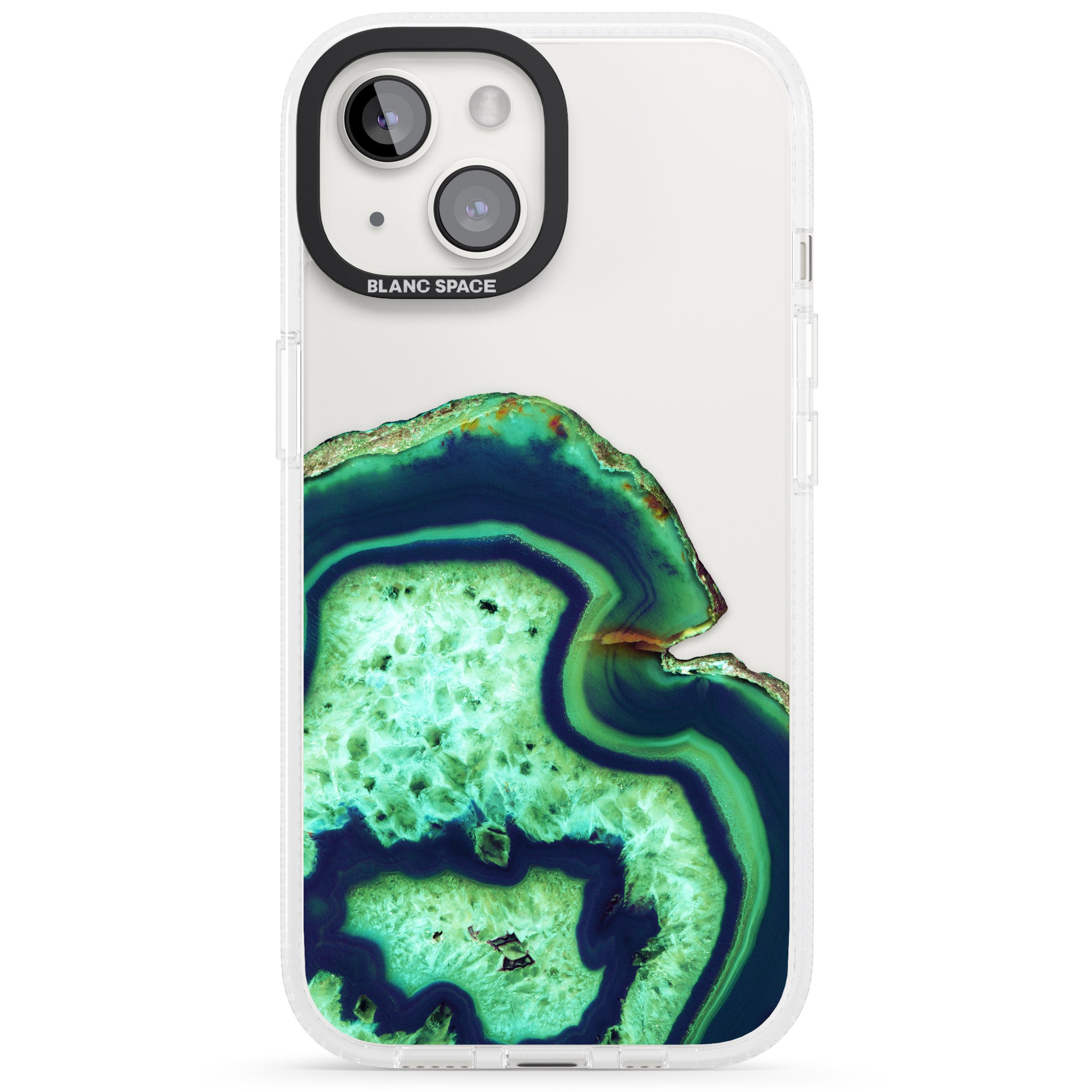Neon Green & Blue Agate Crystal Transparent Design iPhone 15 / 14 / 13 Clear Case Impact Air - Blanc Space